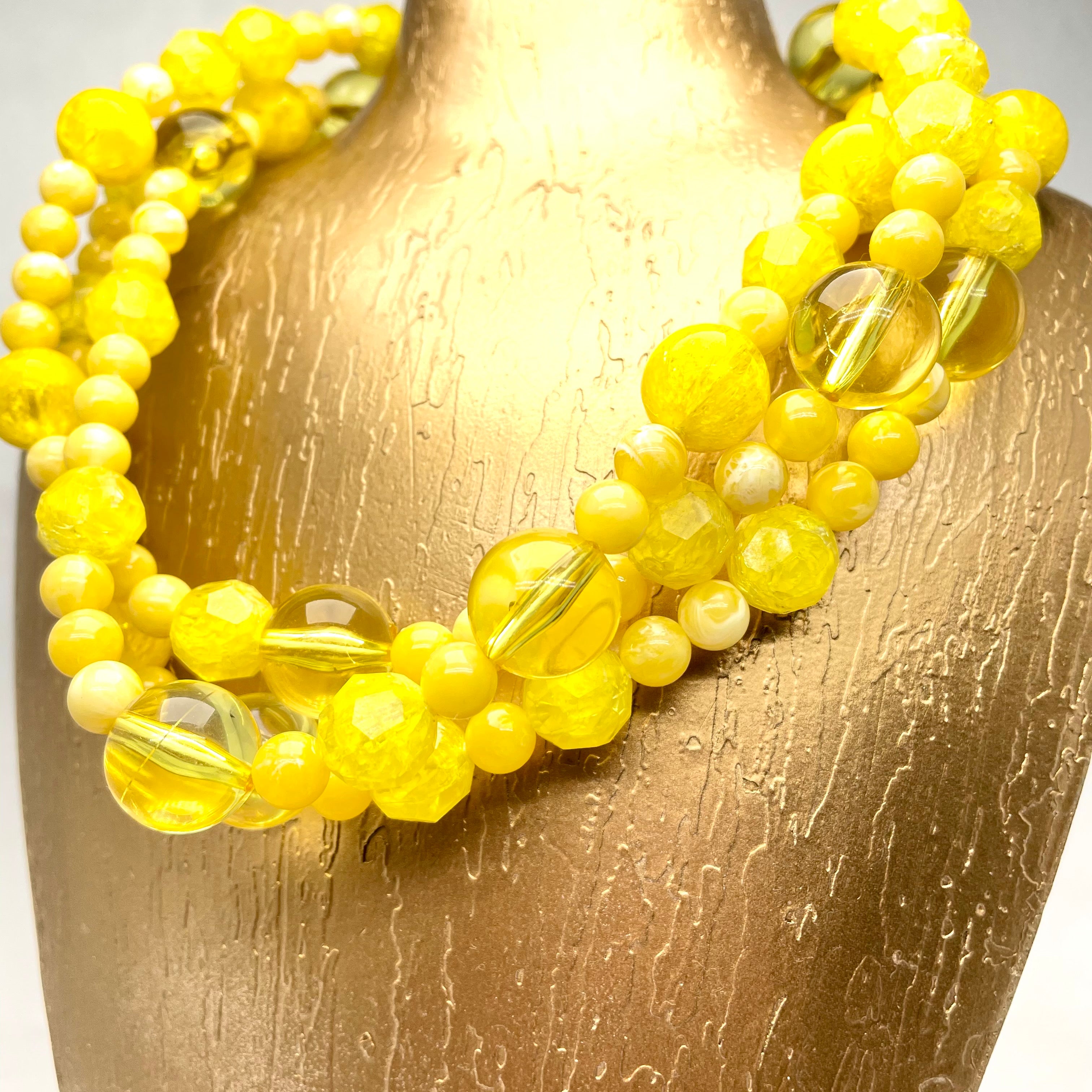Lemon Yellow Crackle Mix Beaded Morgan Necklace *