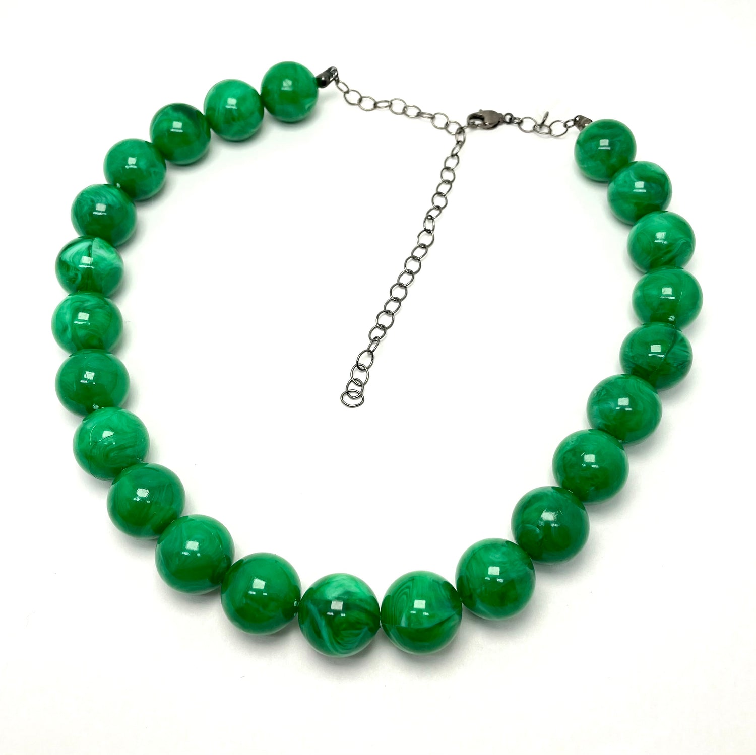 Emerald Green Marbled Lucite Bead Marco Necklace