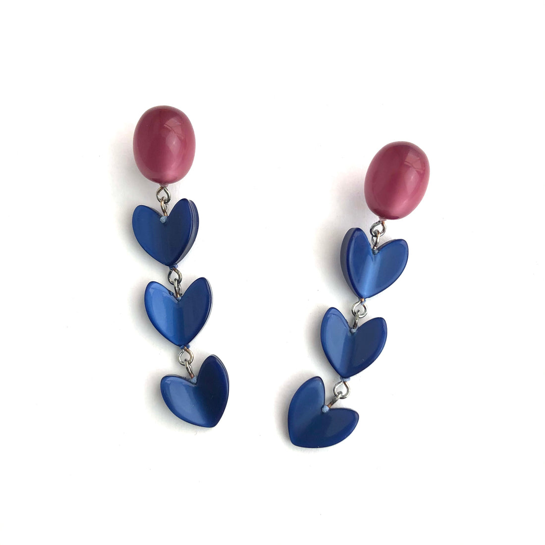 Cranberry &amp; Cobalt Ivy Leaf Drop Moonglow Statement Earrings *