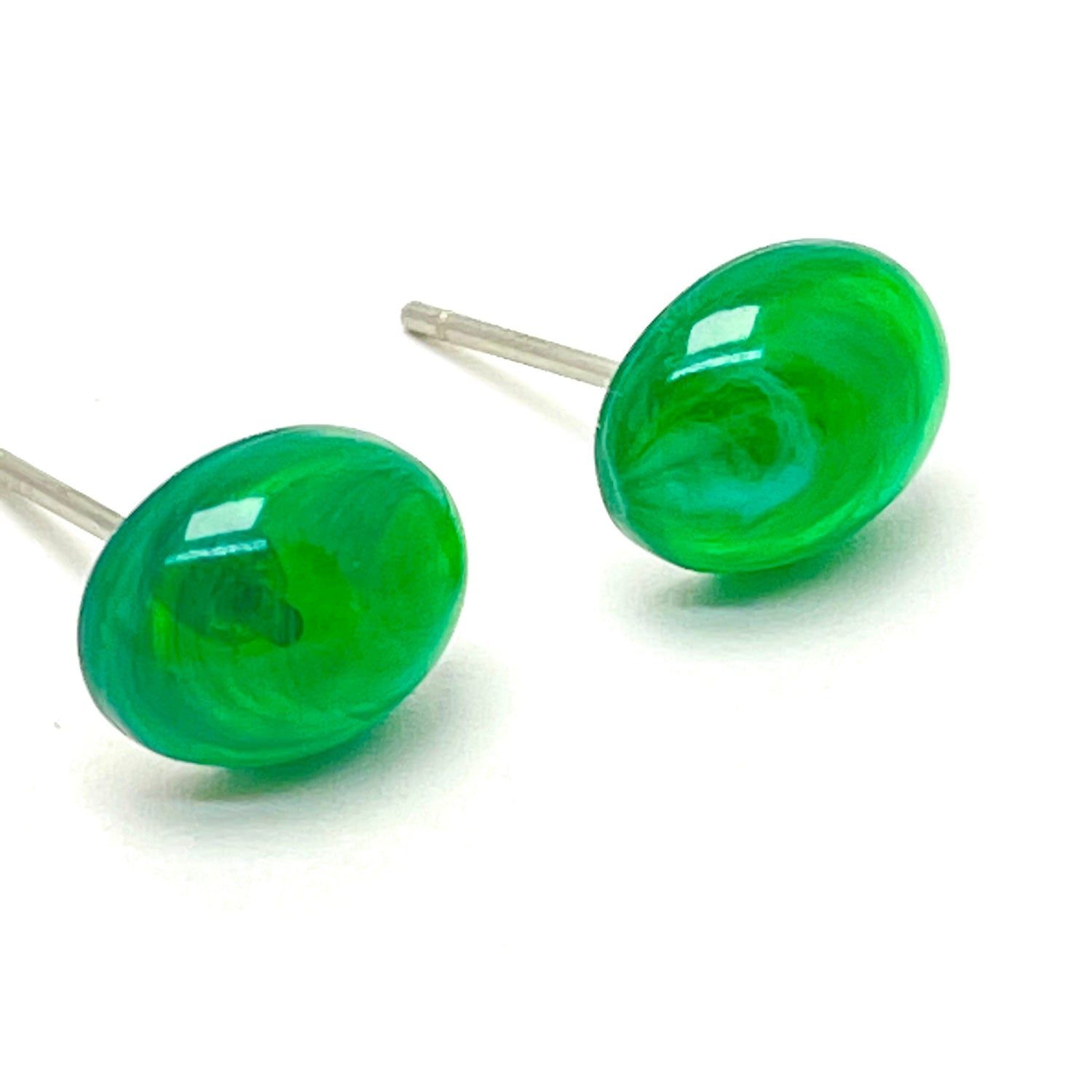 Emerald Green Marbled Oval Stud Lucite Earrings