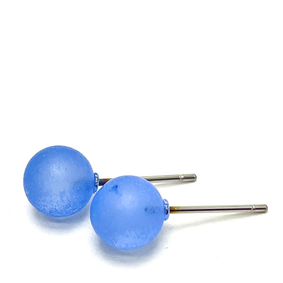 Sapphire Blue Frosted Lucite Mini Ball Stud Earrings