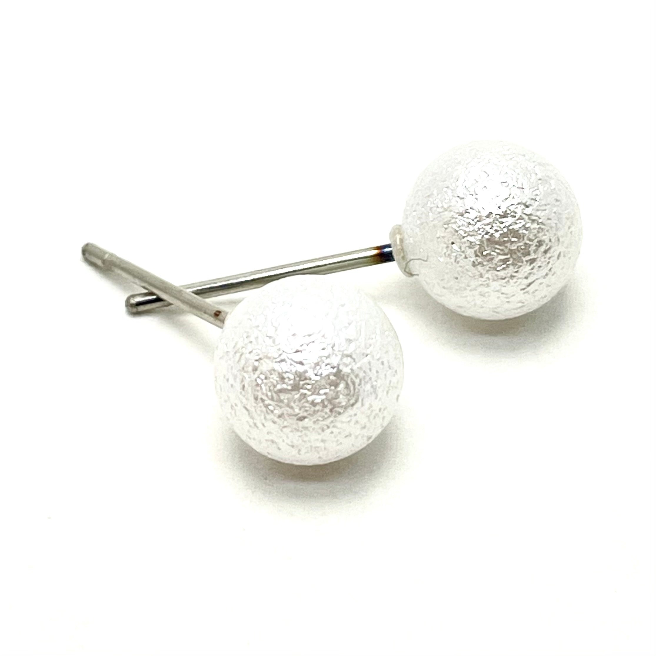 Pearl White Pitted Lucite Mini Ball Stud Earrings