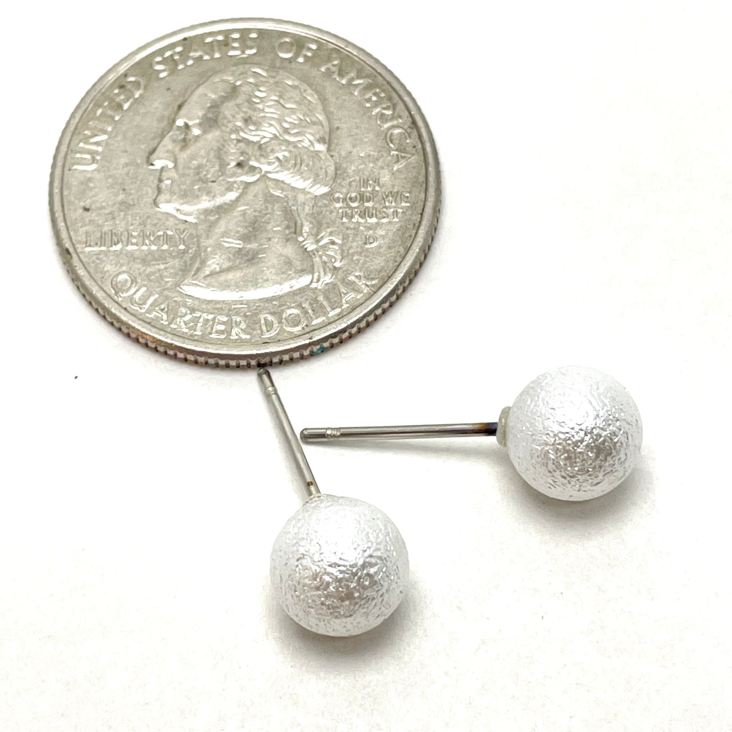 Pearl White Pitted Lucite Mini Ball Stud Earrings