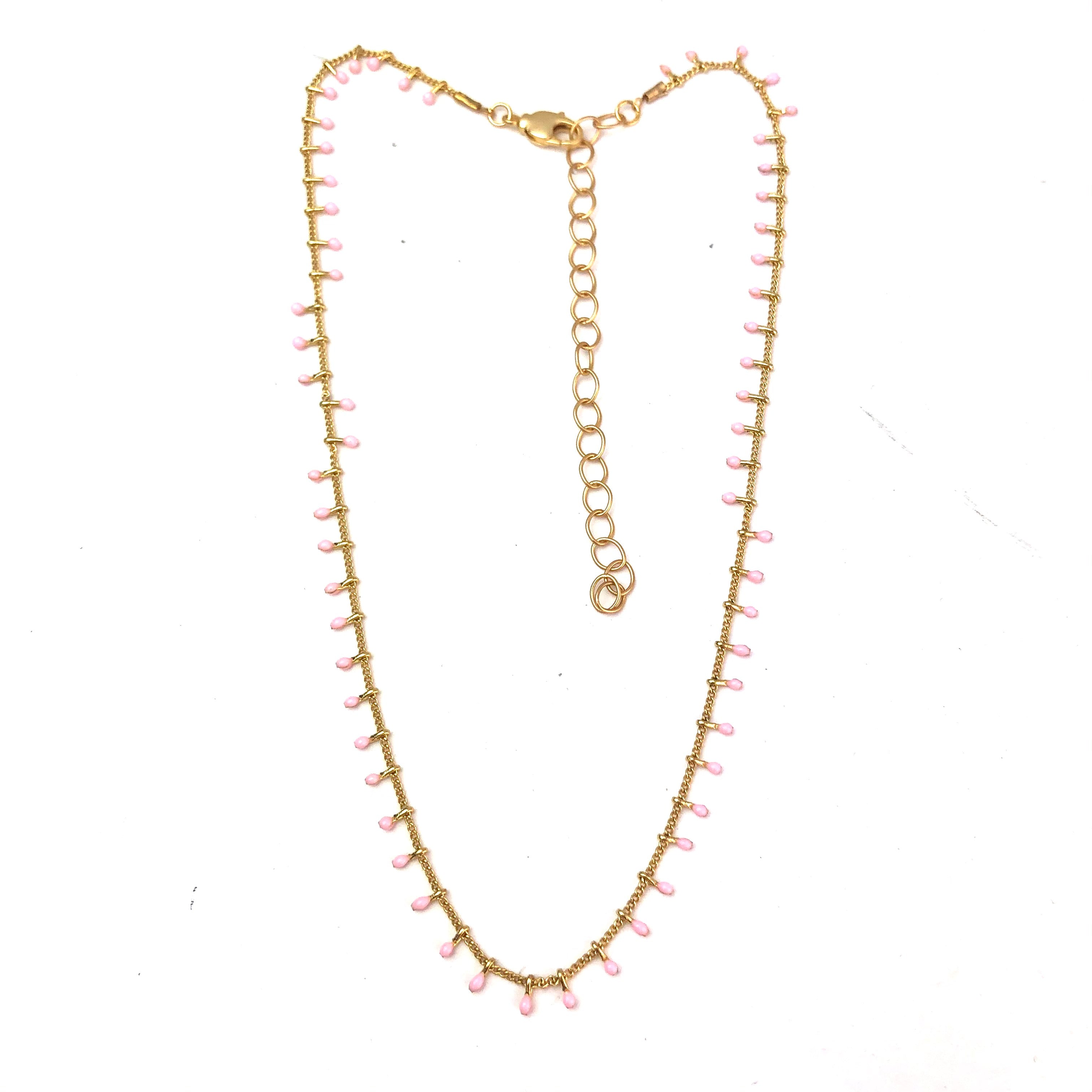 Pink Swiss Dot Gold Necklace