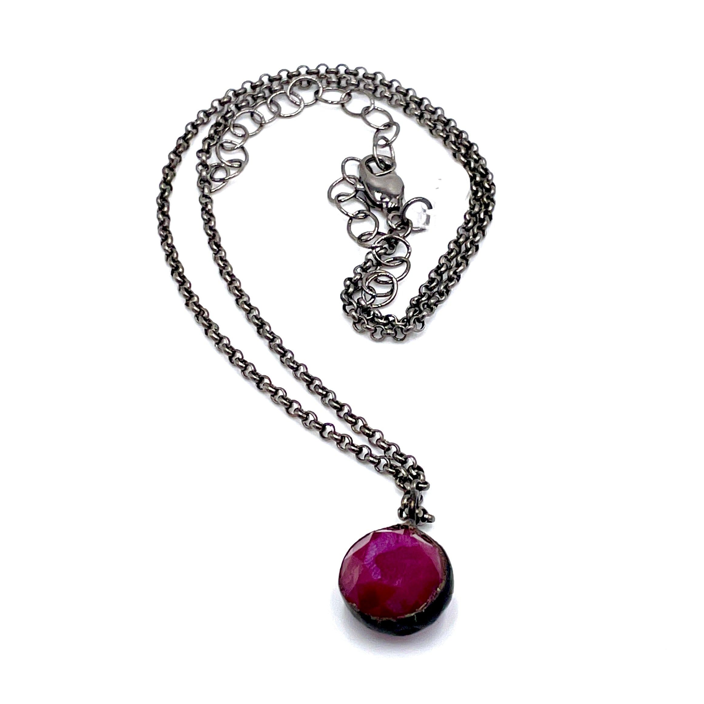 Violet Luster Facet &amp; Gun Metal Layering Necklace - 22mm pendant