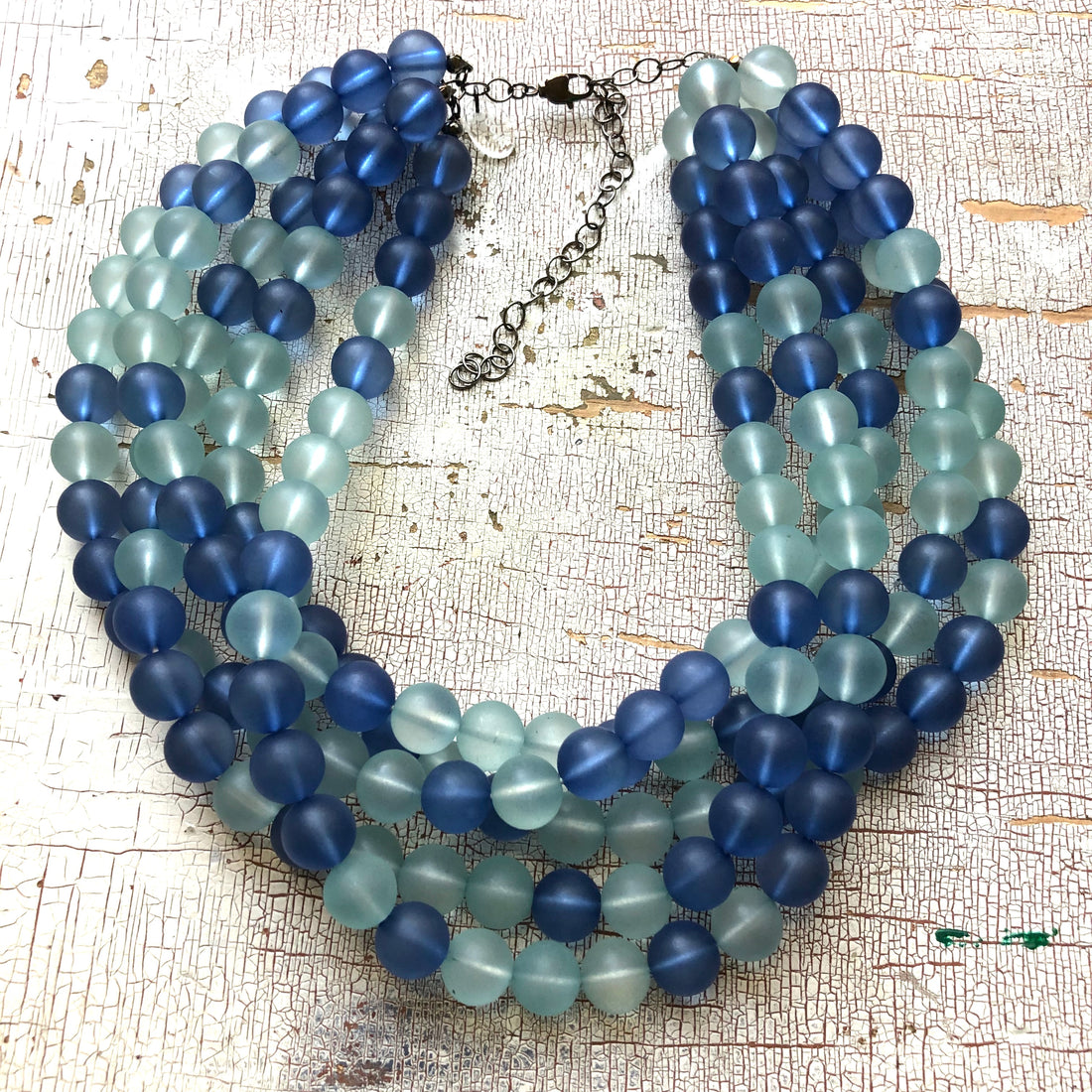 Navy and Teal Frosted Lucite Sylvie Statement Necklace