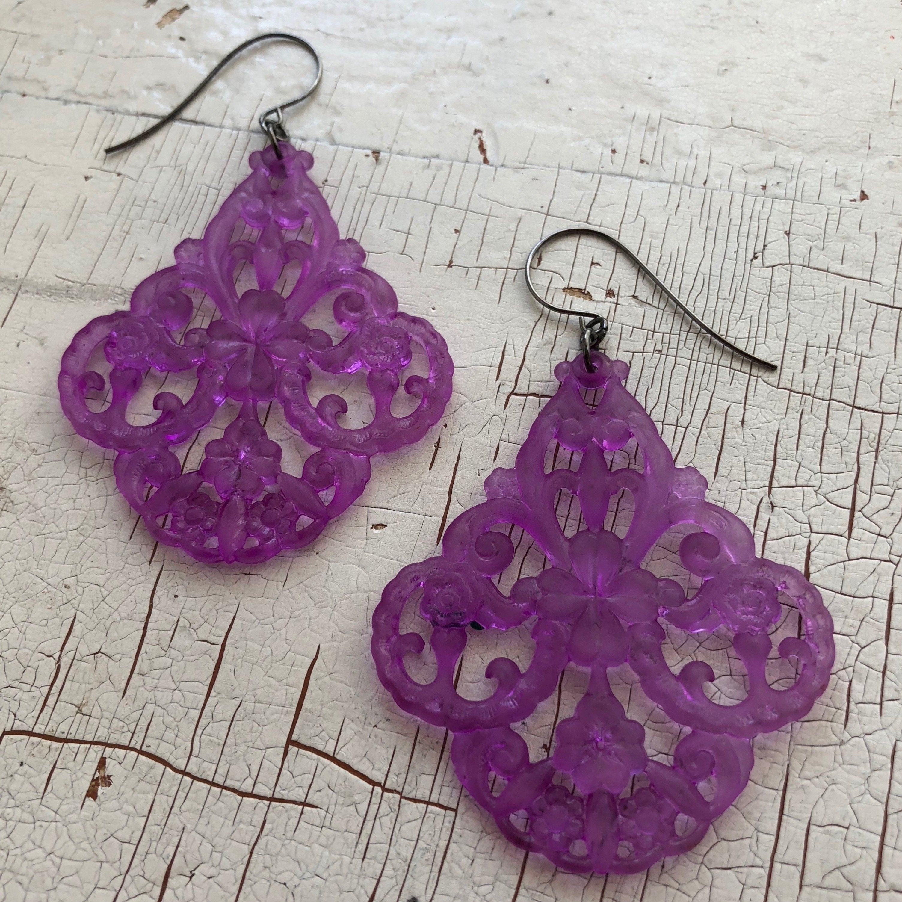 lilac filigree earrings