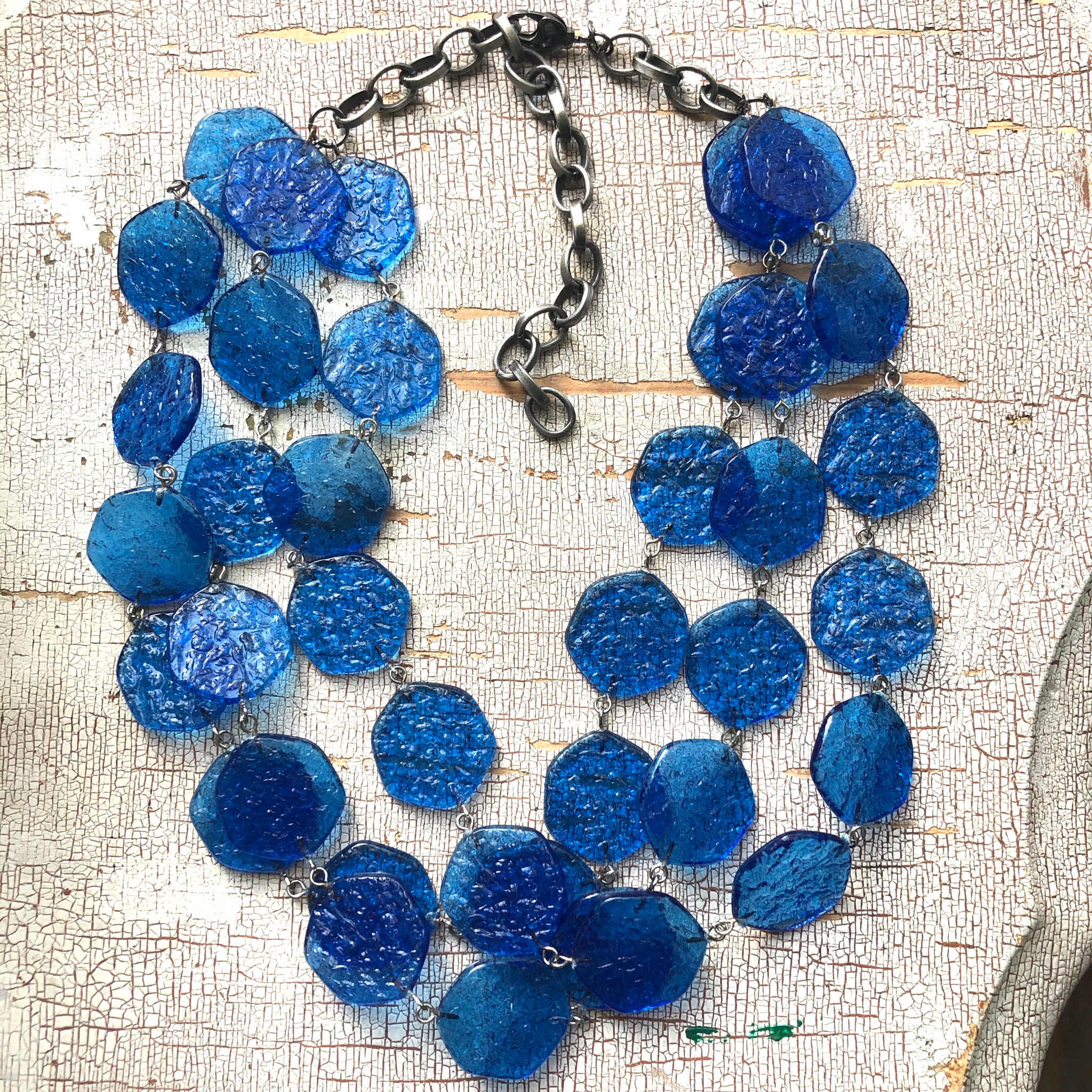aqua blue potato chip necklace