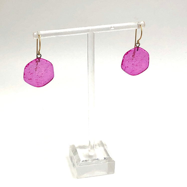 hot pink stained glass earrings