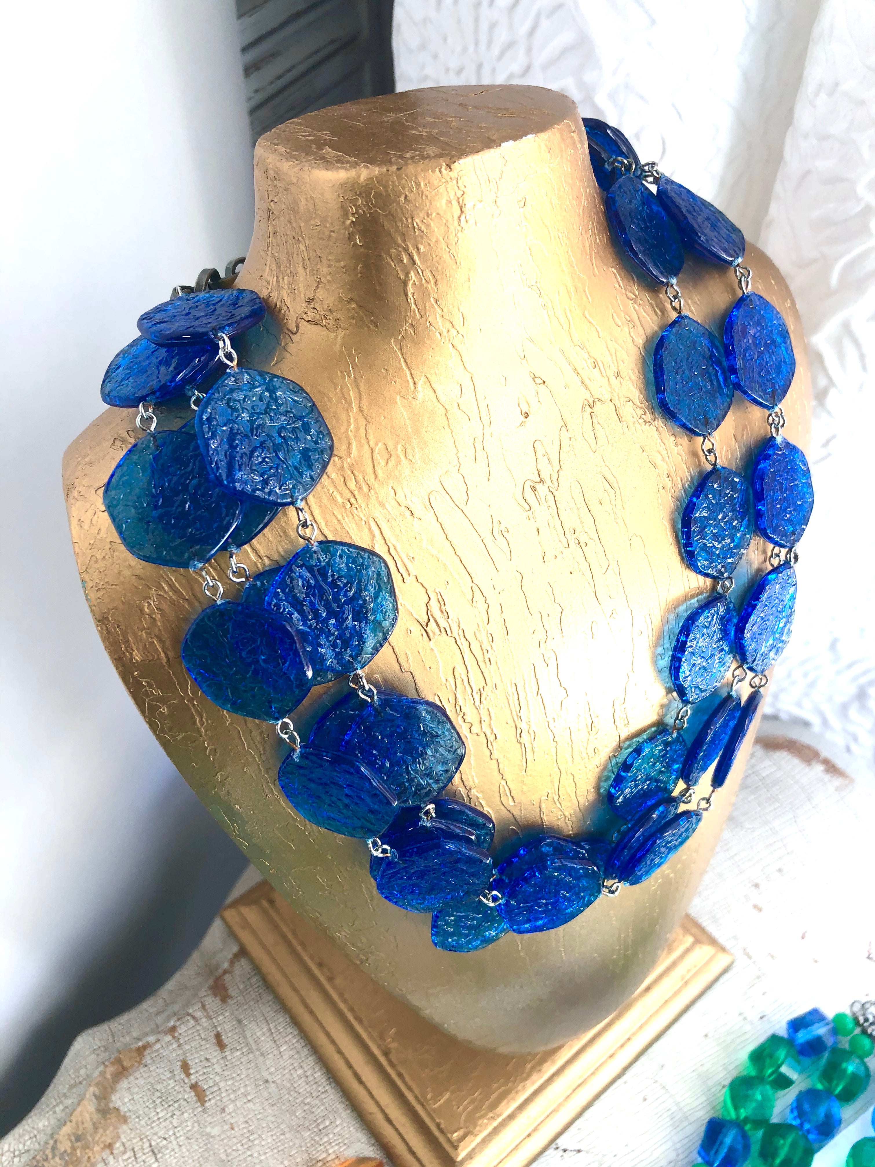 aqua blue textured necklace