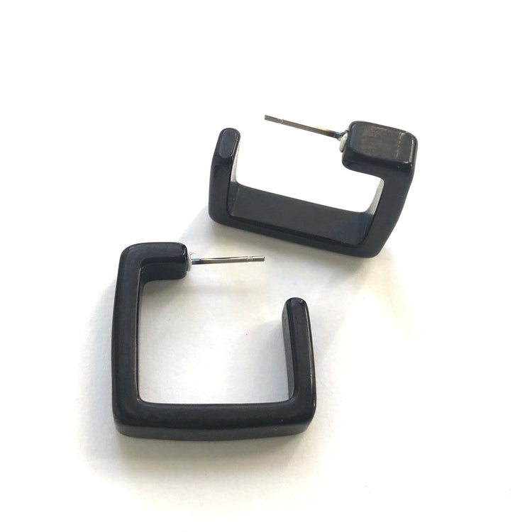 lucite square black hoops