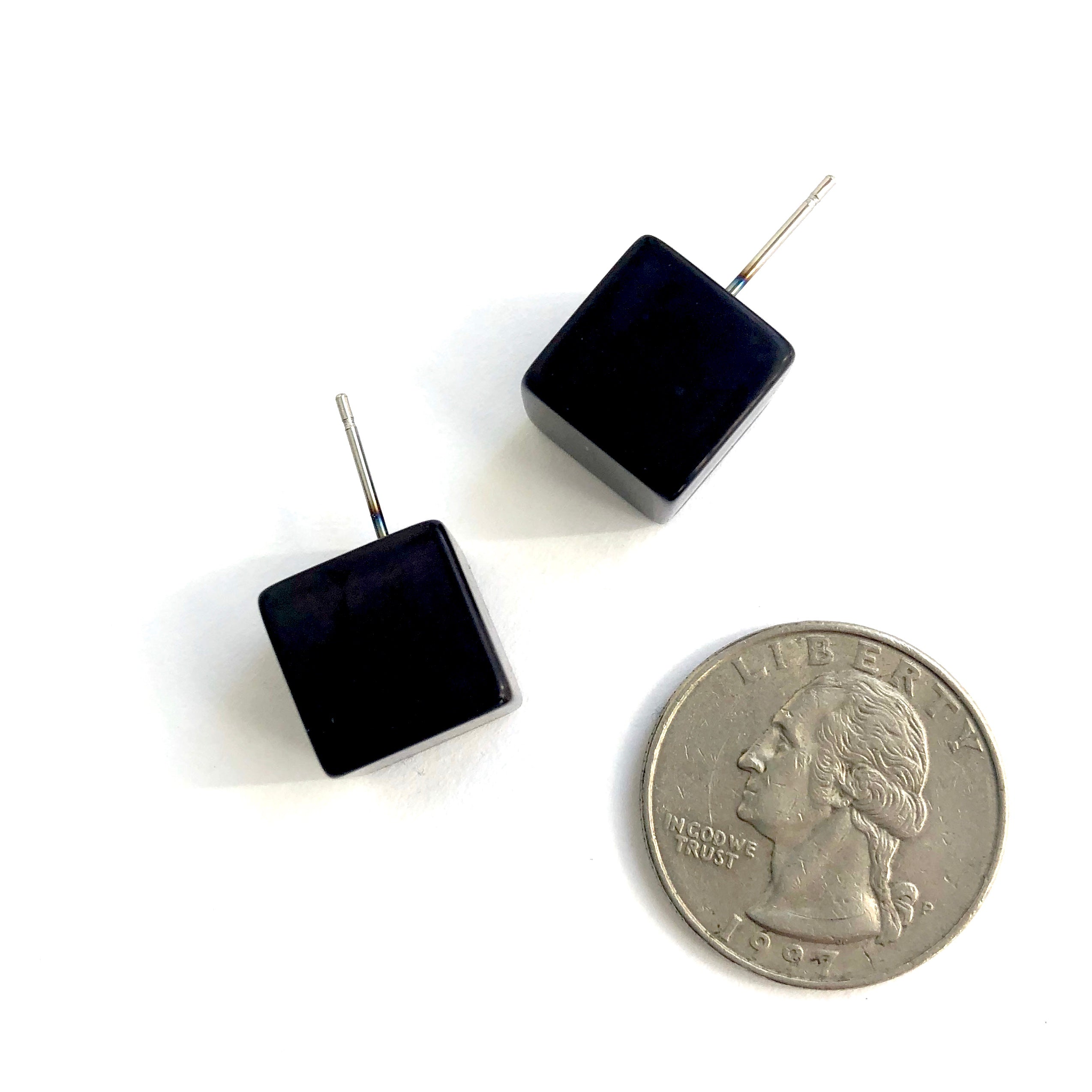 black lucite cube earrings