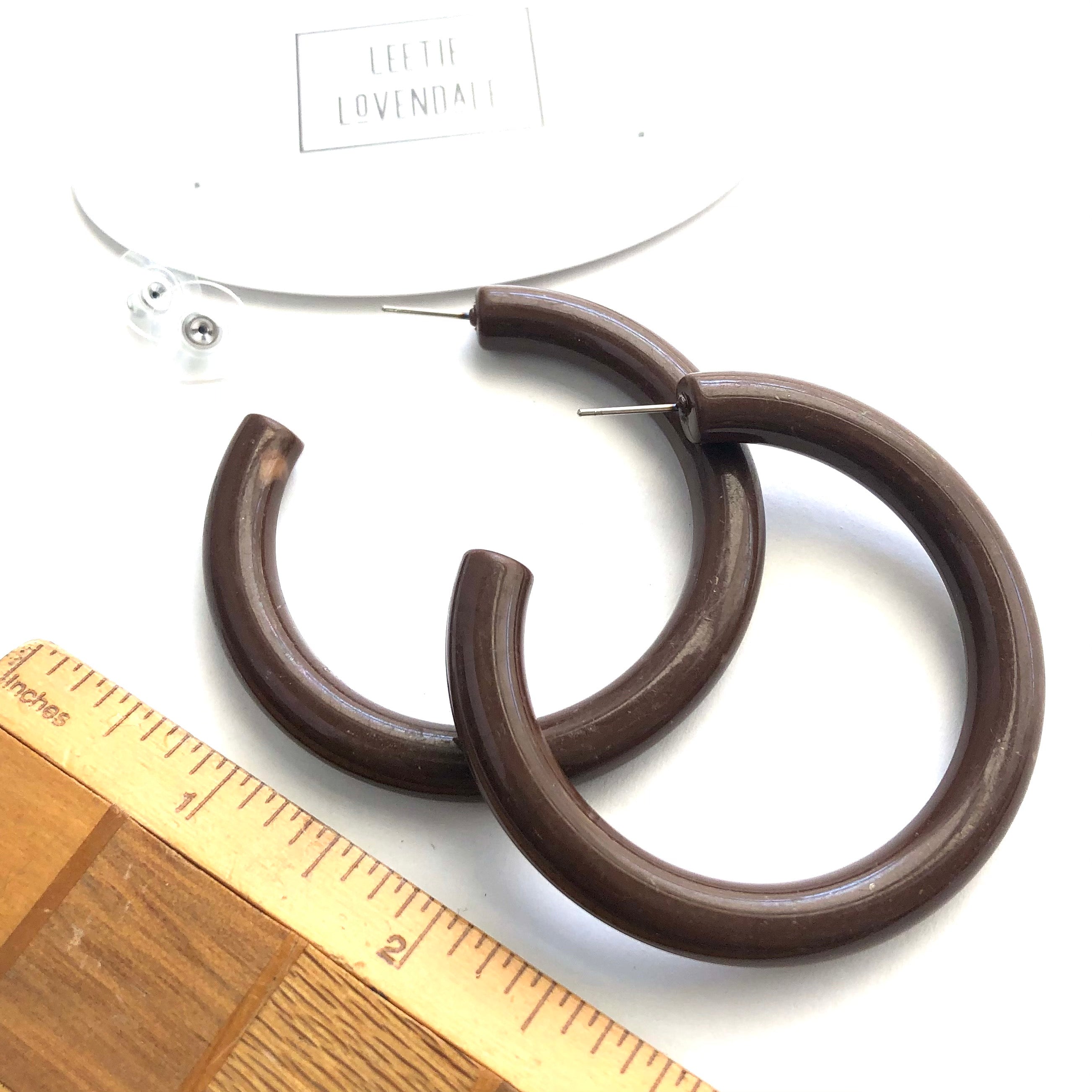 Chocolate Brown Lucite XL Tube Hoop Earrings