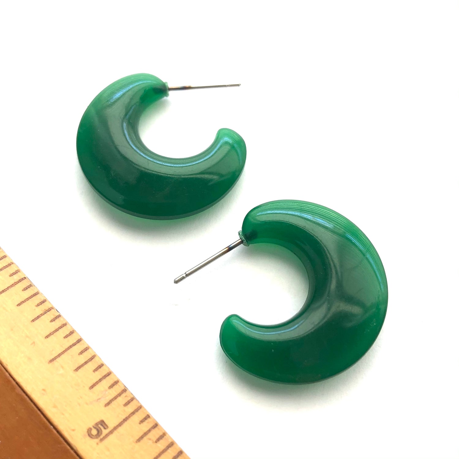 Emerald Green Art Deco Flat Hoop Earrings