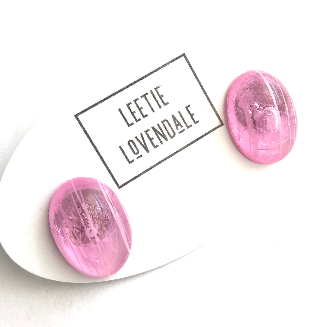 Pink Marbled Bubble Oval Stud Earrings