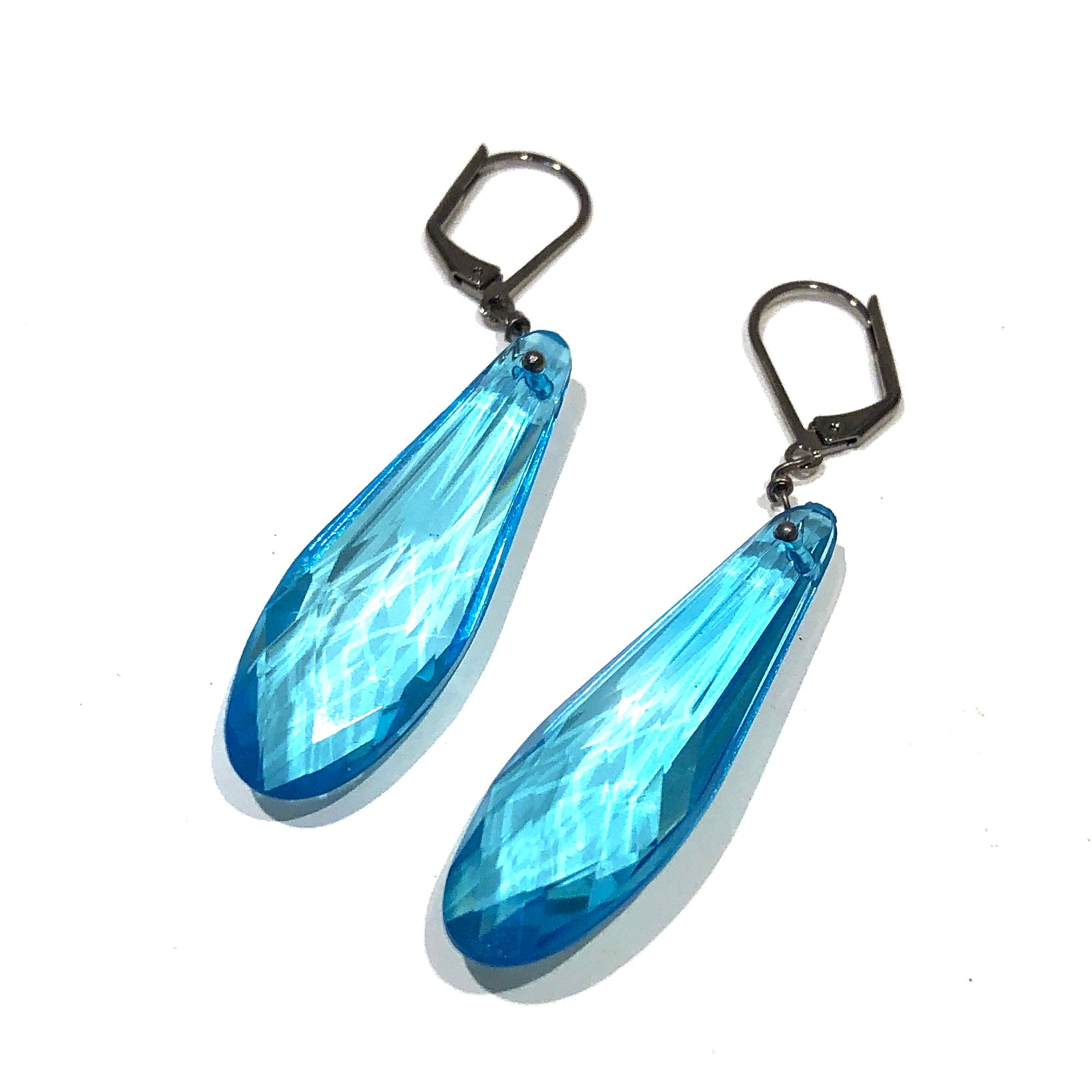 Aqua Blue Faceted Briolette Leverback TearDrop Earrings – Leetie