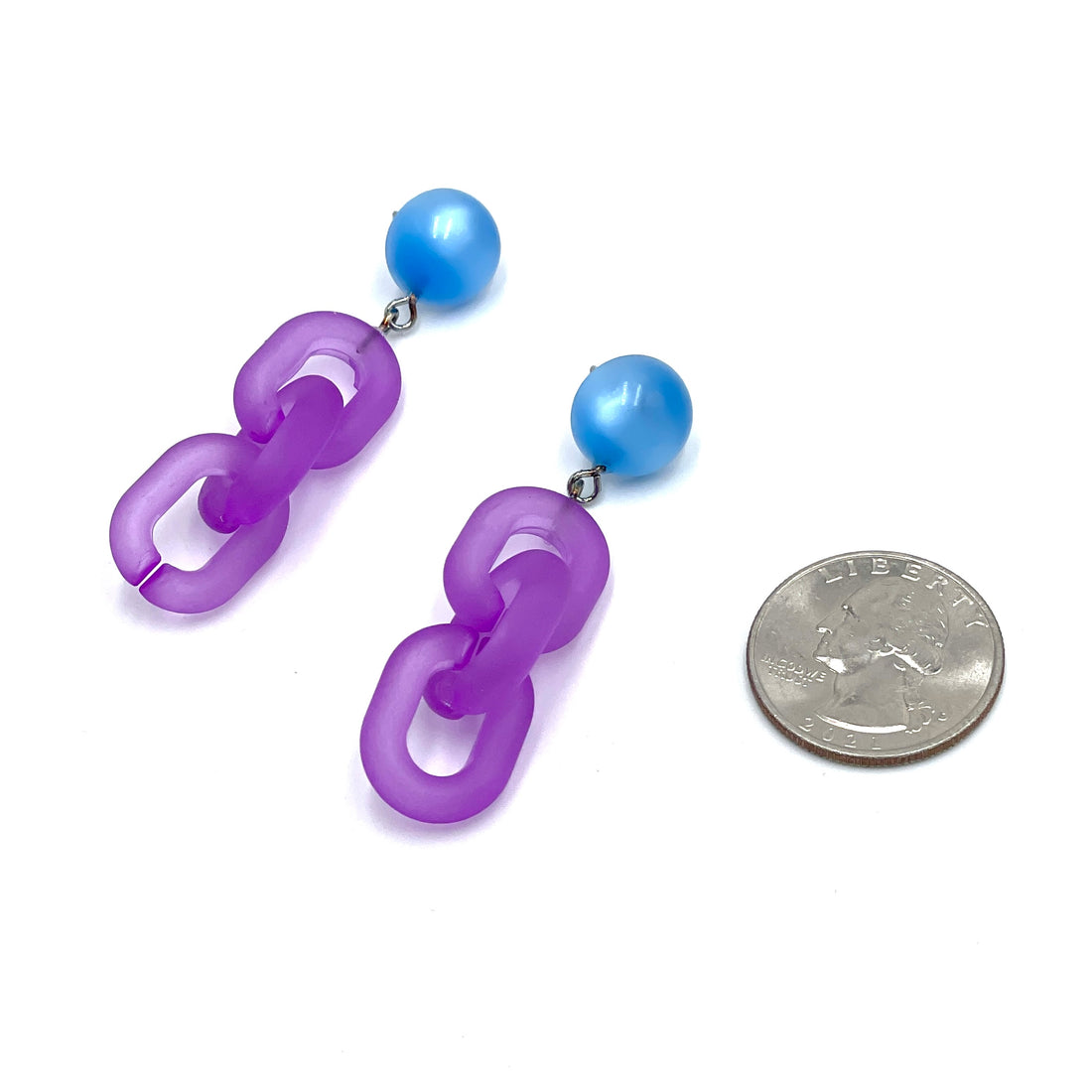 Aqua &amp; Lilac Linked Statement Earrings