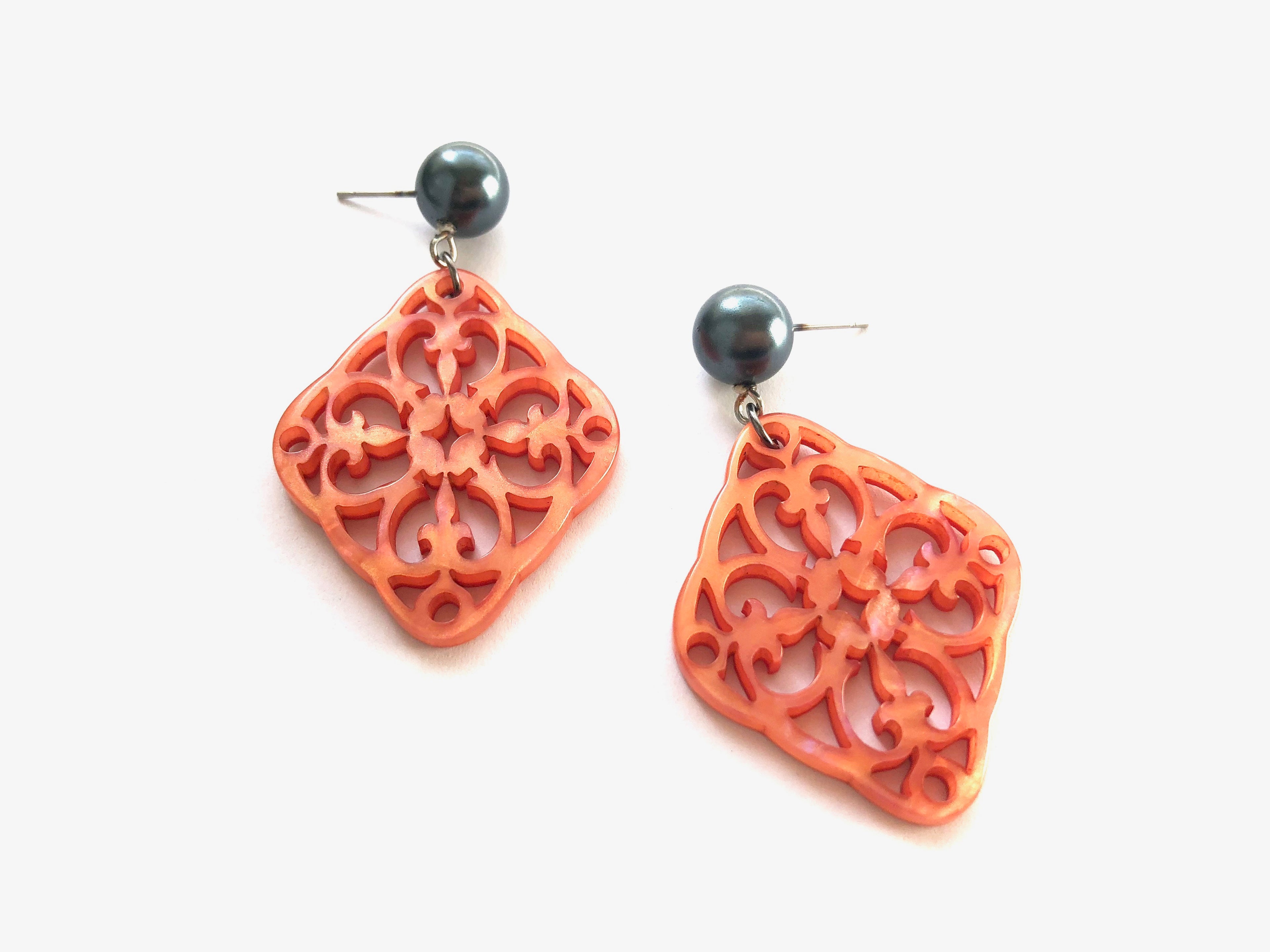 coral black earrings