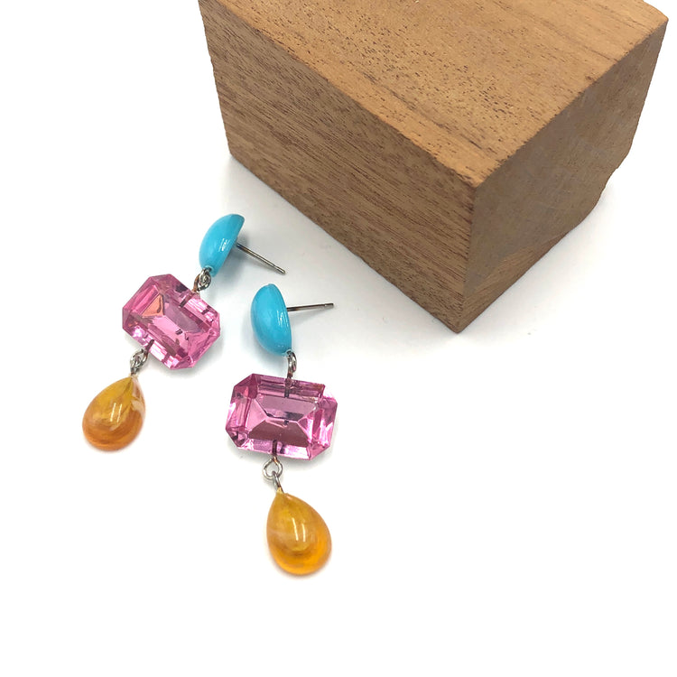 turquoise pink amber earrings