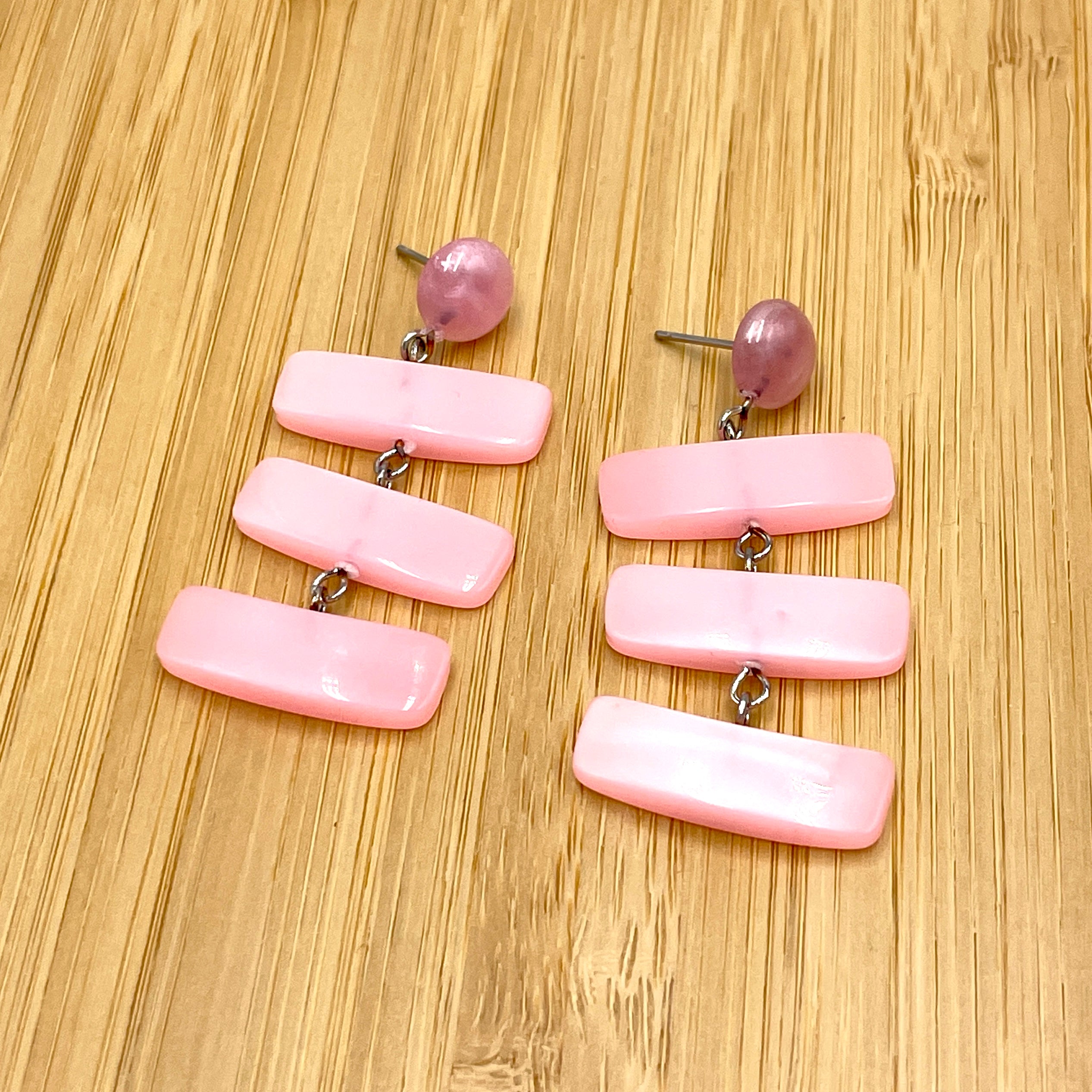 Baby Pink Moonglow Hinged Statement Earrings
