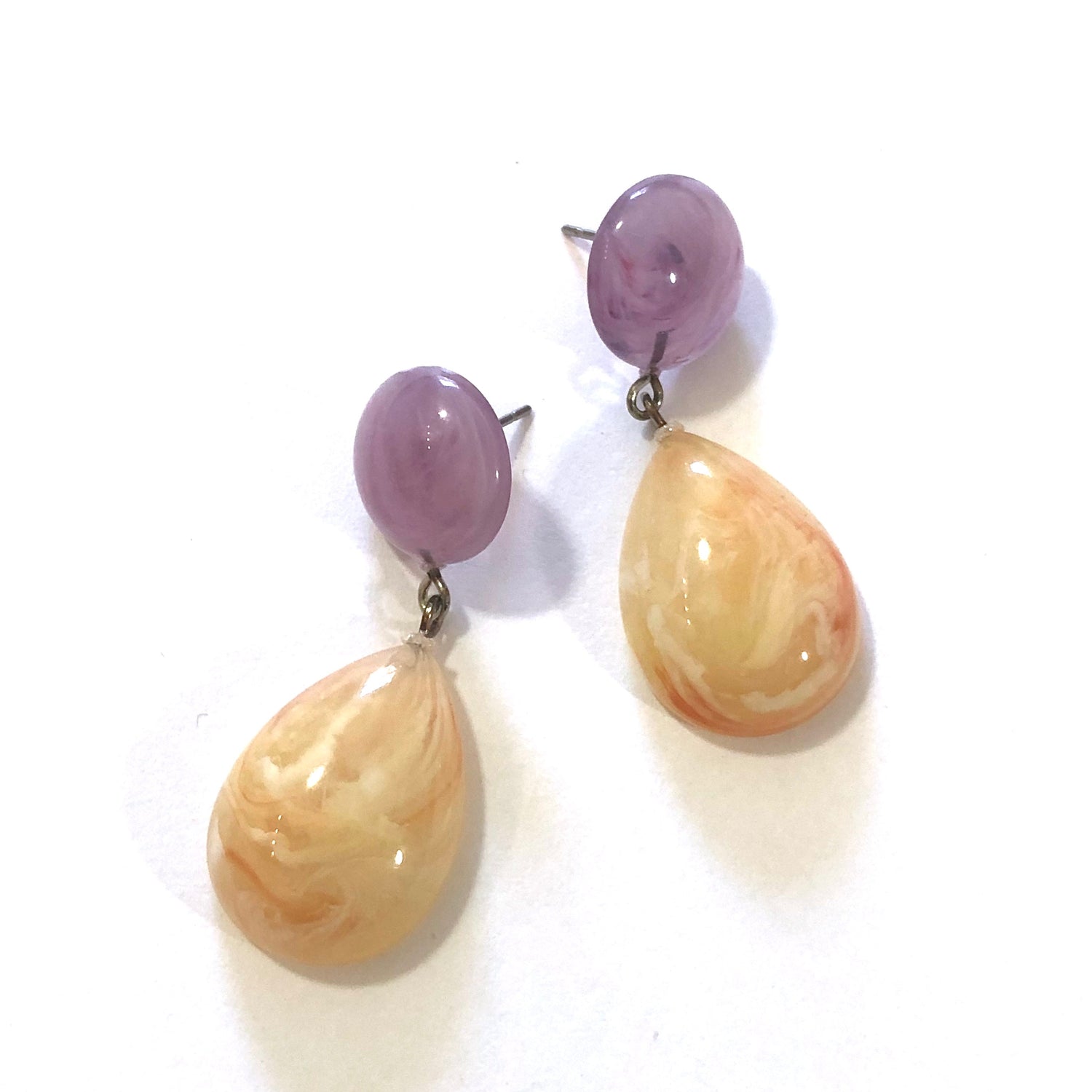 Cream Peach &amp; Lilac Teardrop Geo Drop Earrings