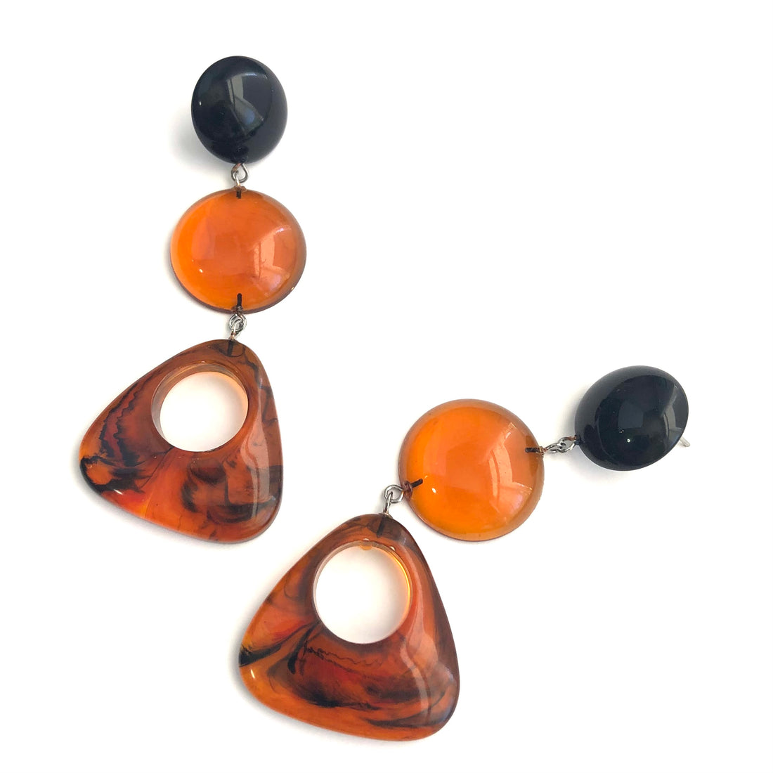 Tortoise &amp; Black Triple Drop Statement Earrings