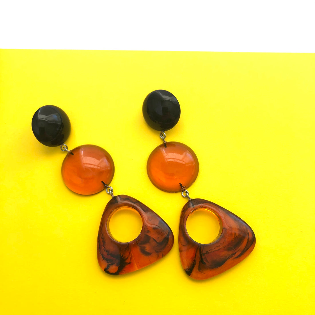 Tortoise &amp; Black Triple Drop Statement Earrings
