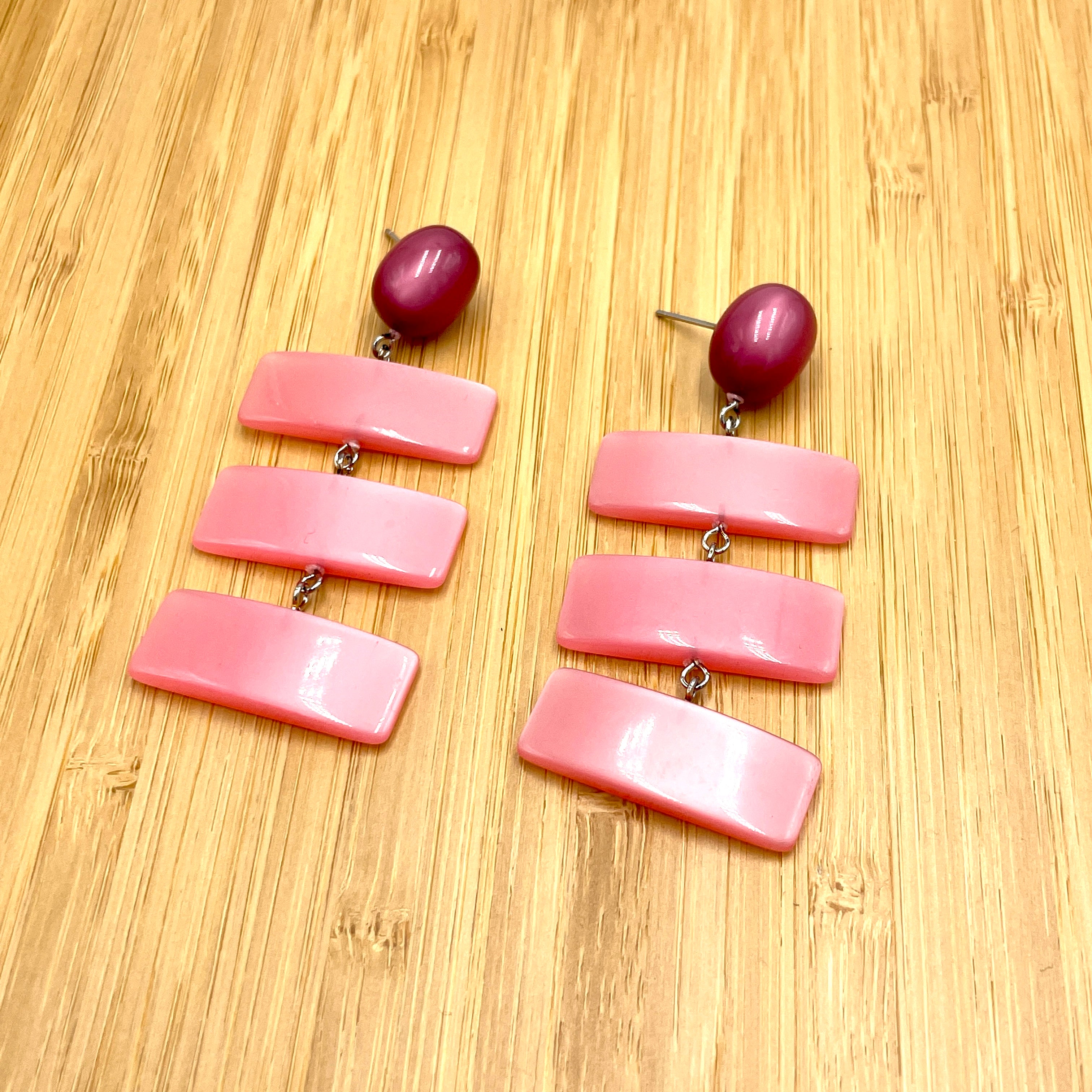 Cranberry &amp; Pink Moonglow Statement Earrings