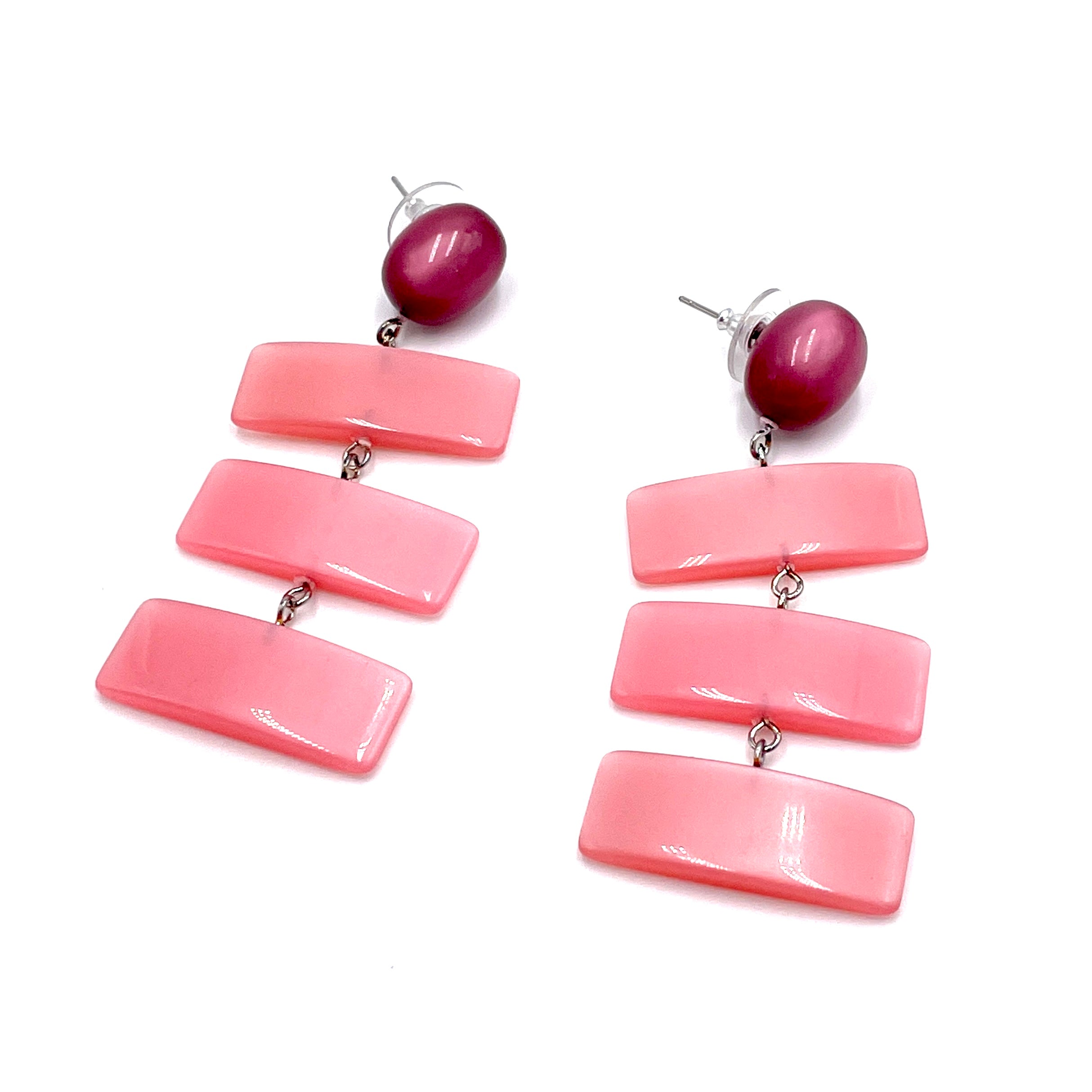 Cranberry &amp; Pink Moonglow Statement Earrings