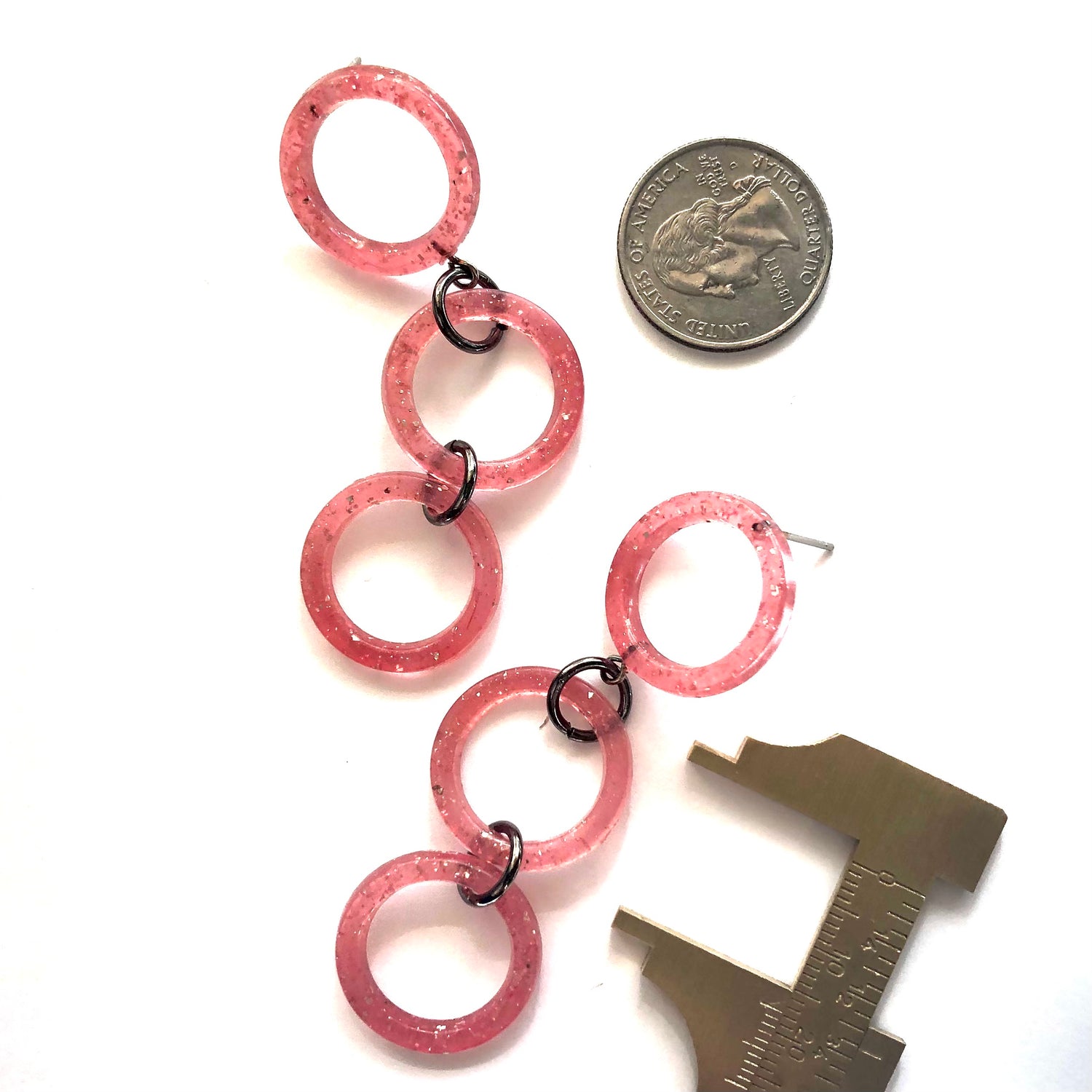Pink Glitter Tri Dot Donut Earrings