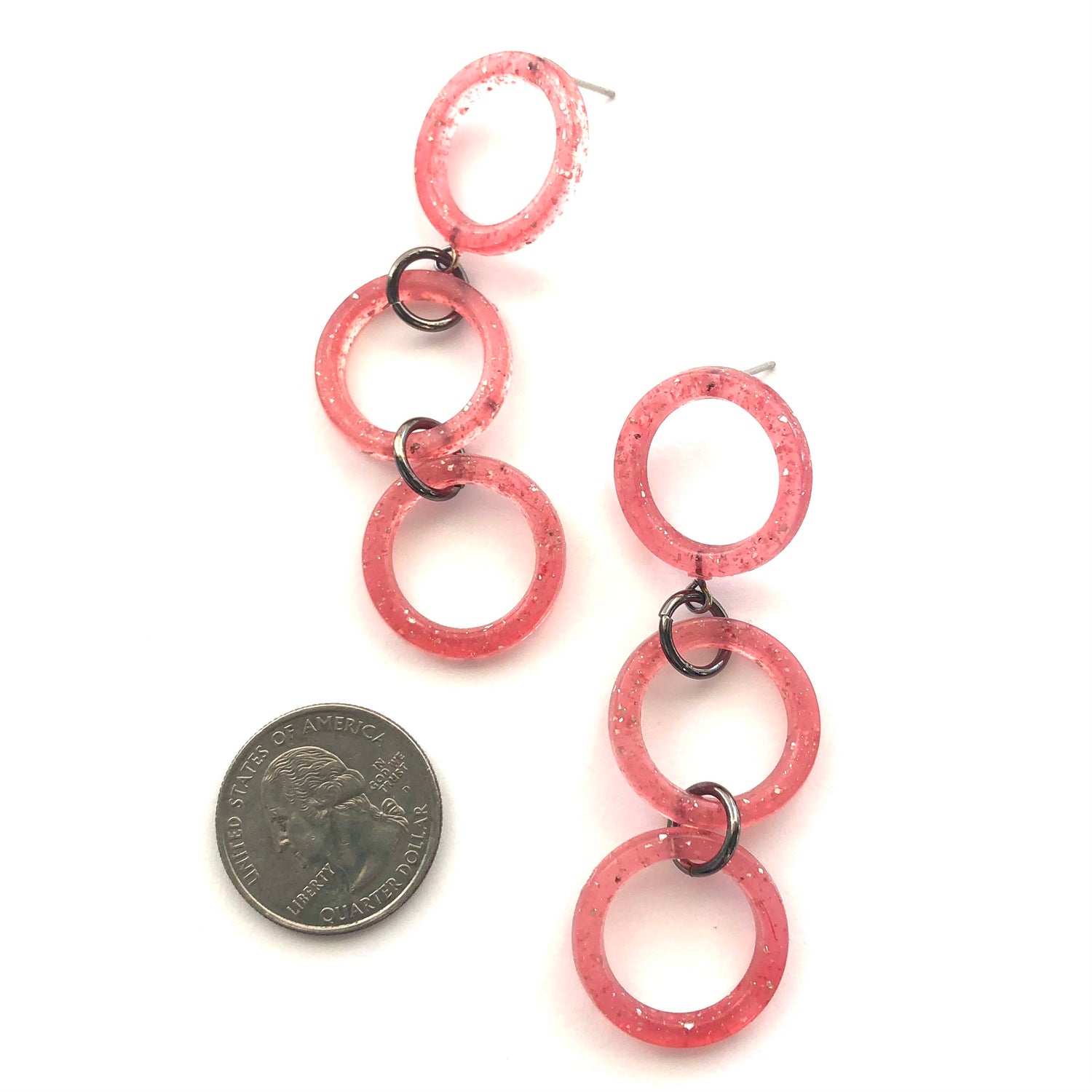 Pink Glitter Tri Dot Donut Earrings