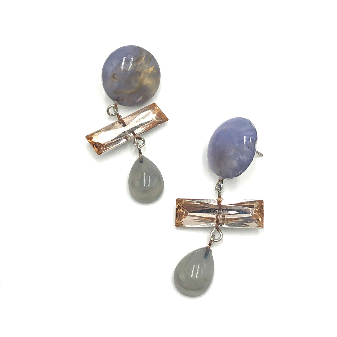 Lilac &amp; Gold Baguette Trinket Earrings