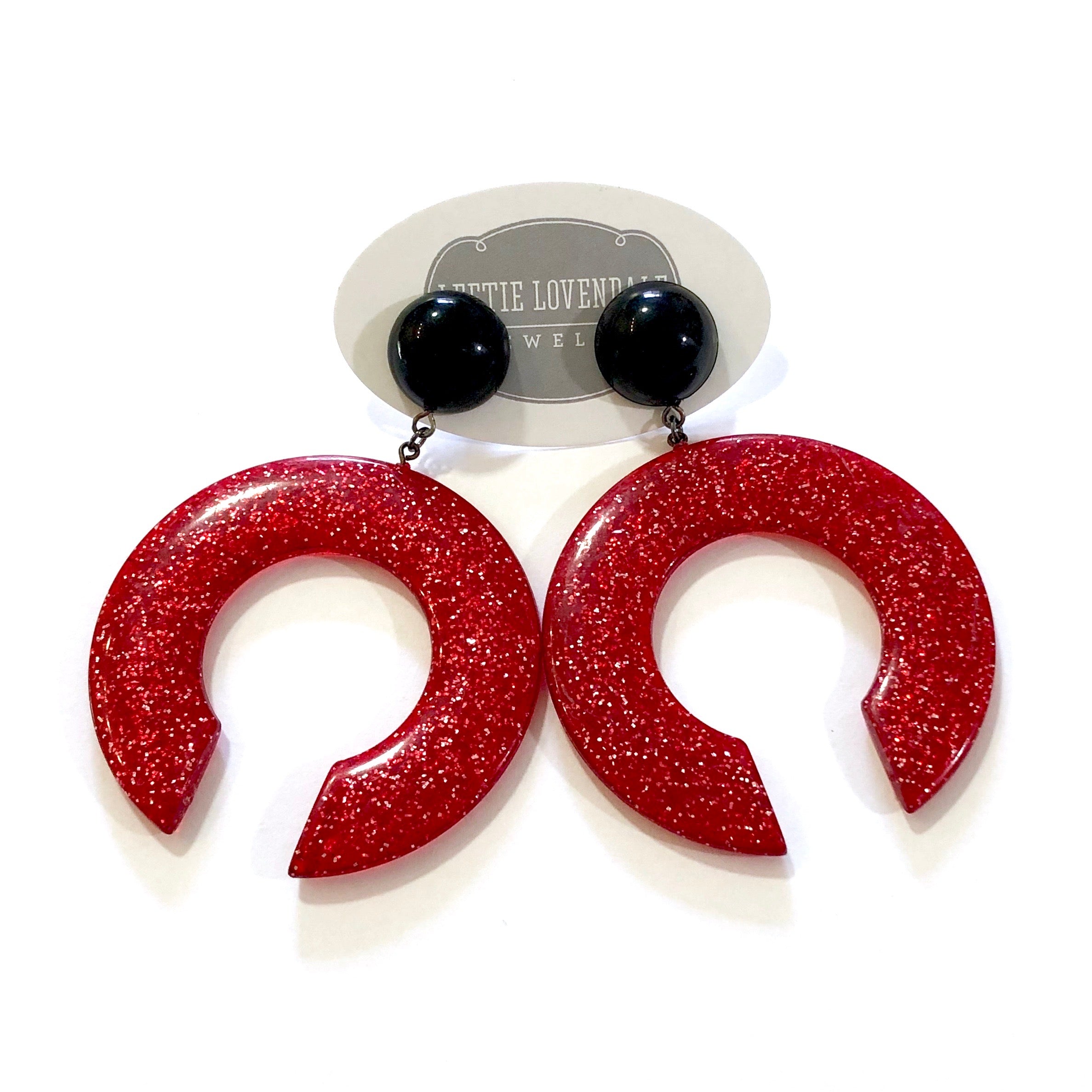 red crescent earrings