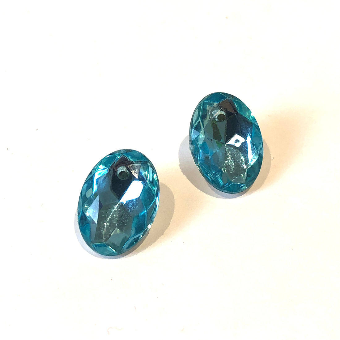 Water Blue Faceted Oval Shine-On Stud Earrings