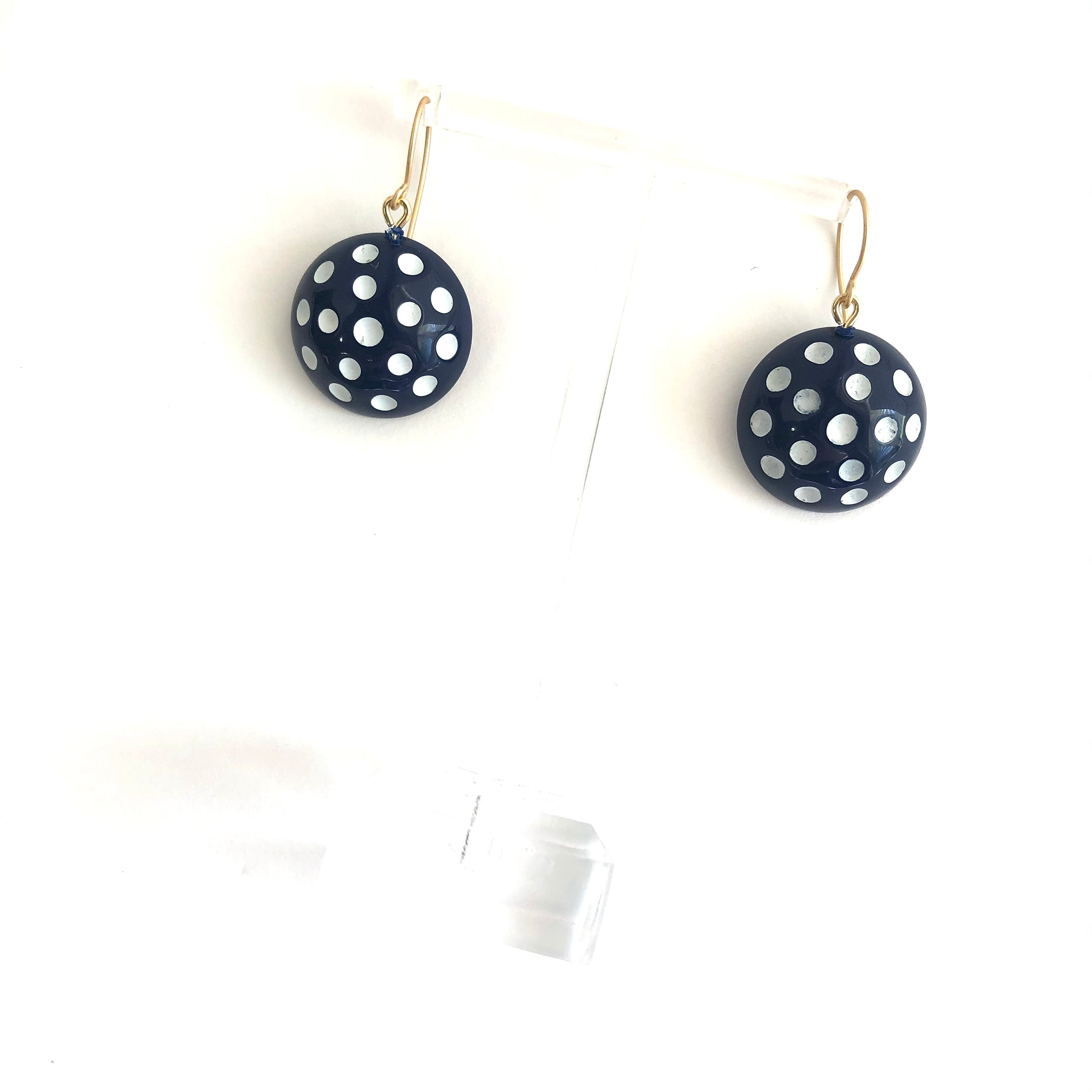 blue polka dot drop earrings