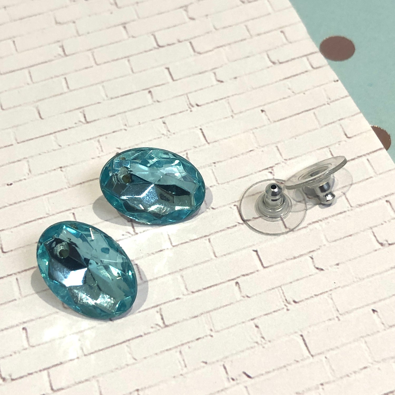 Water Blue Faceted Oval Shine-On Stud Earrings