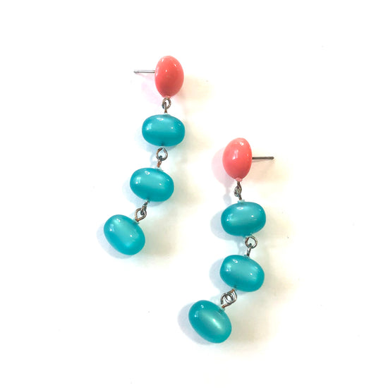 Coral & Teal Moonglow Fish Scale Earrings