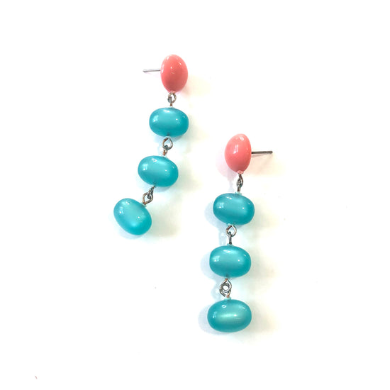 Coral & Teal Moonglow Fish Scale Earrings