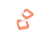 coral square earrings