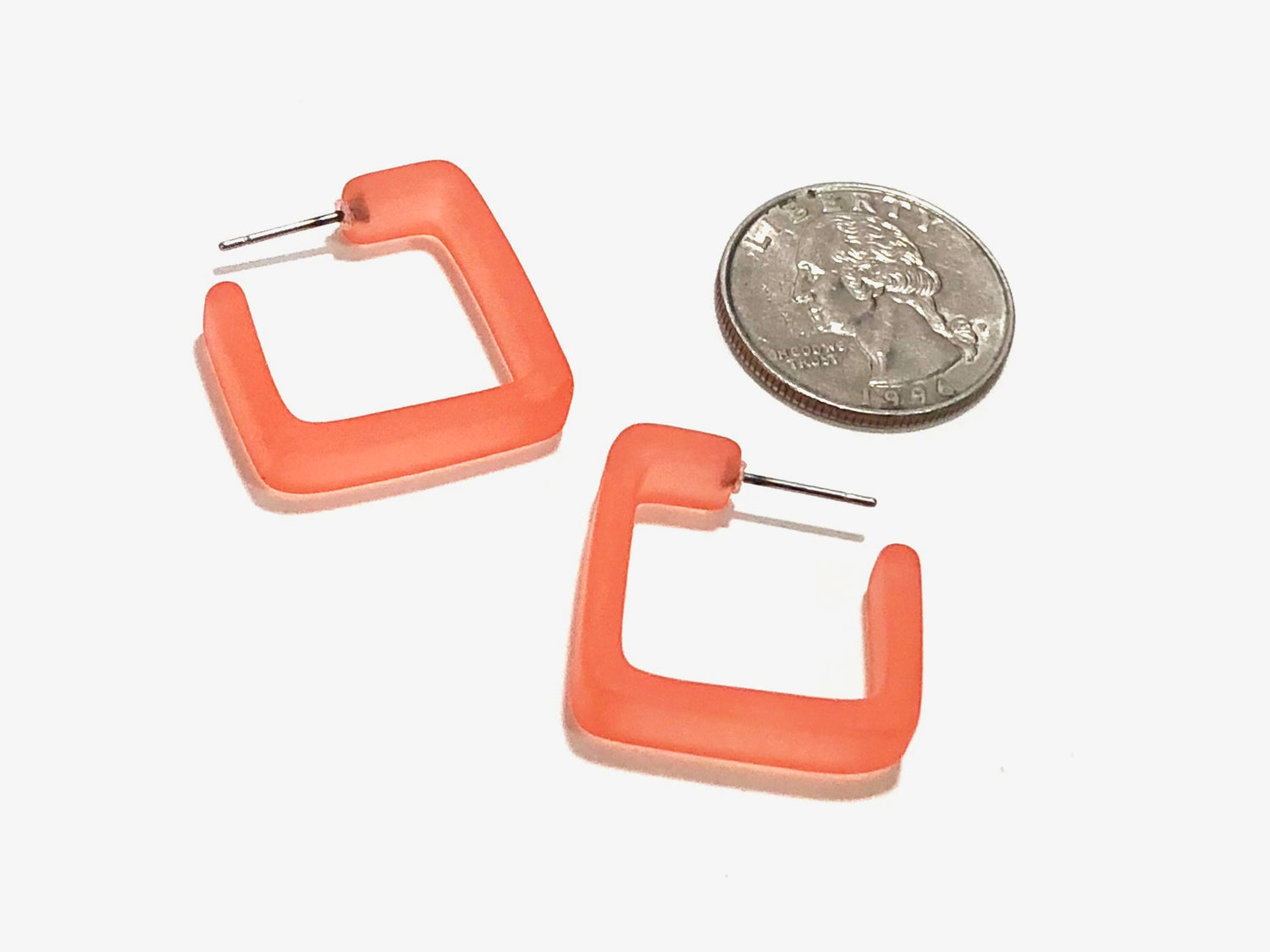 frosted coral square earrings