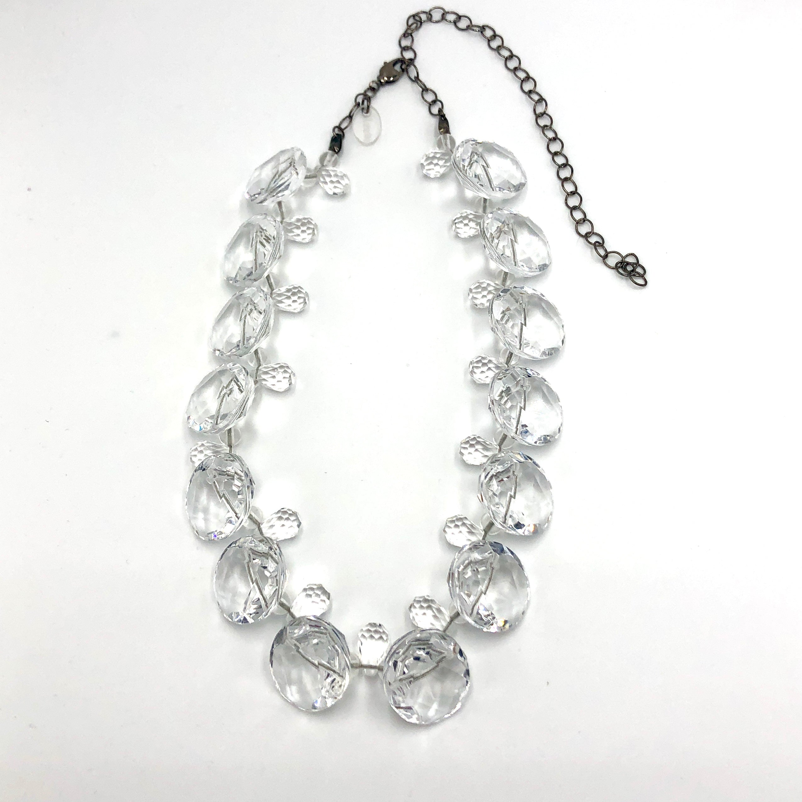 clear crystal button necklace