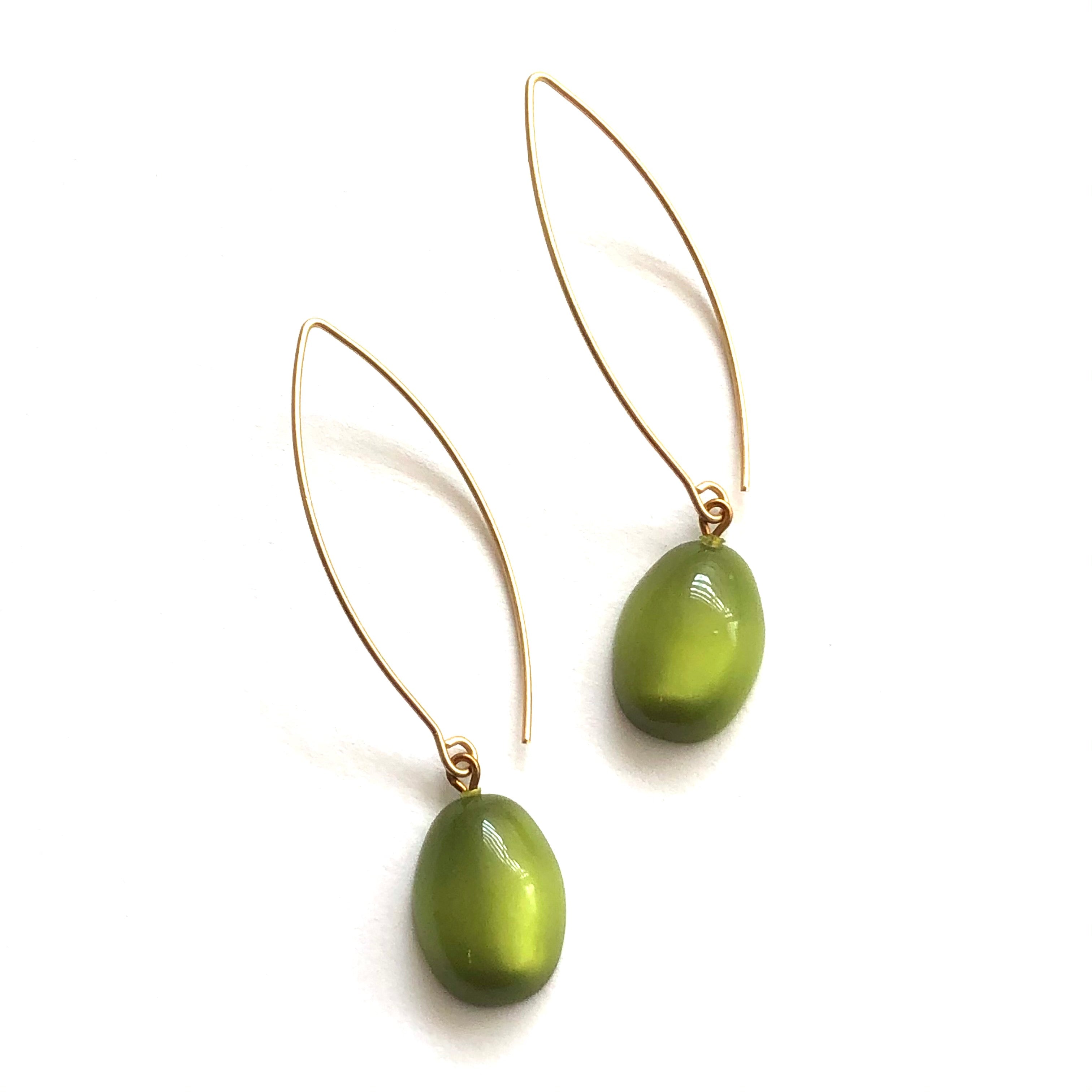 Olive Moonglow Oval RainDrop Earrings