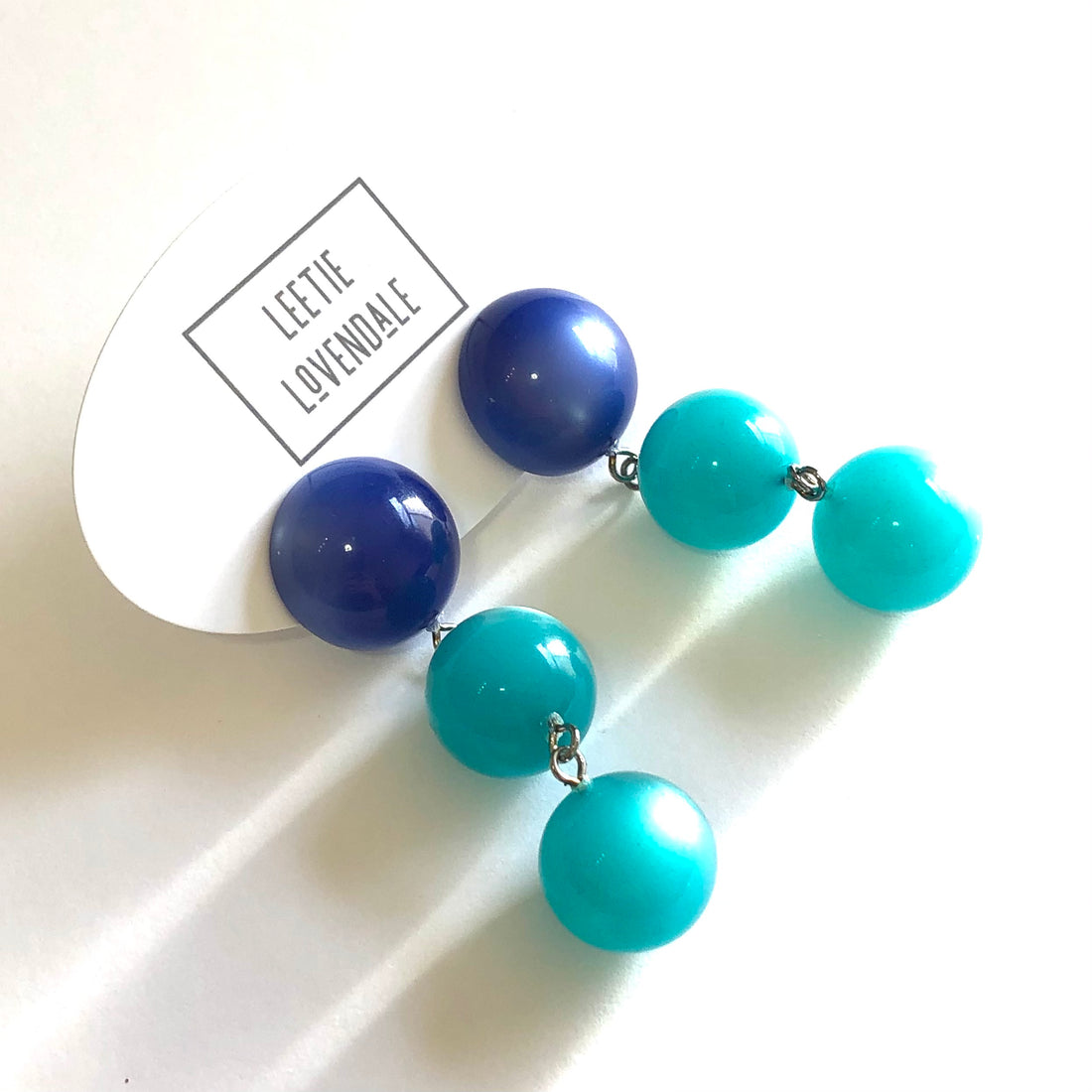 Sapphire Blue &amp; Teal Moonglow Tri-Bead Earrings *