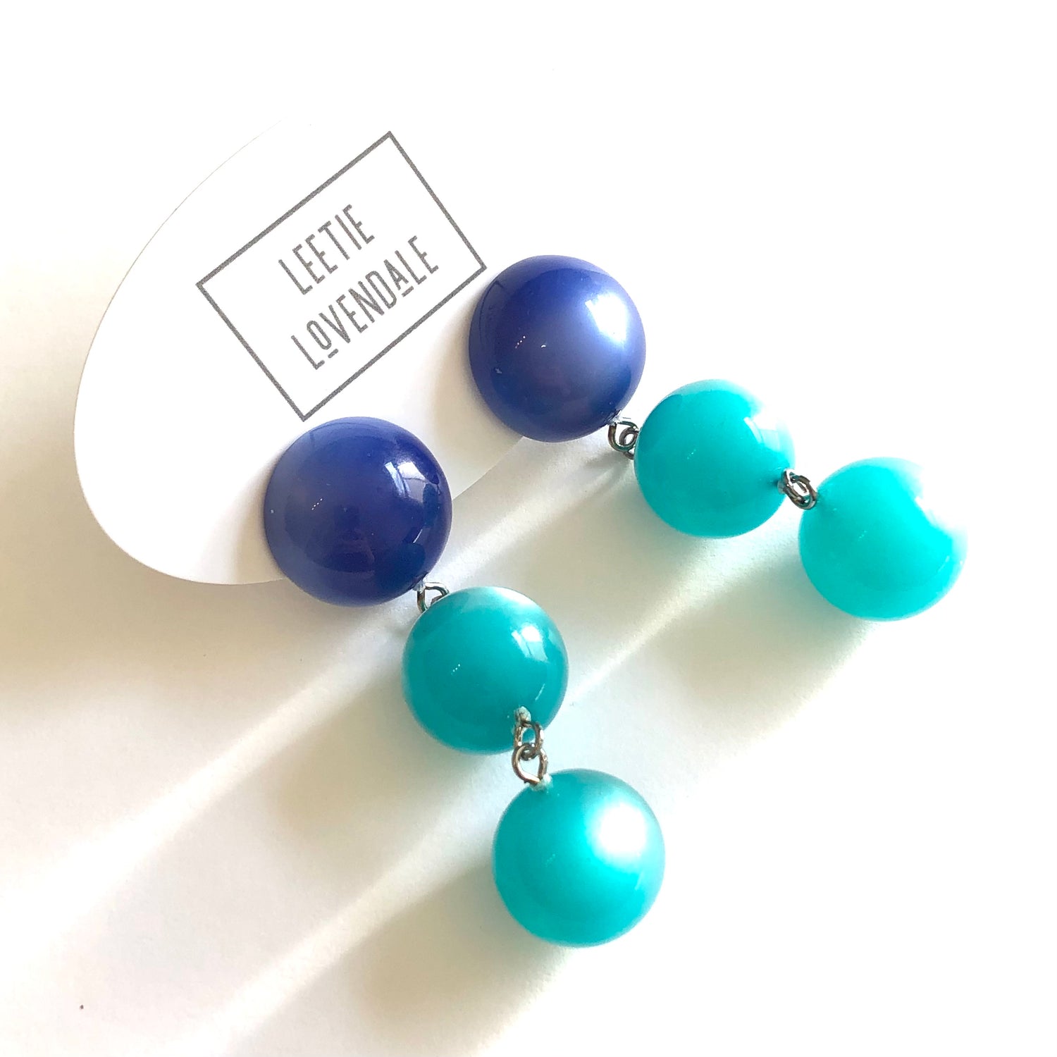 Sapphire Blue &amp; Teal Moonglow Tri-Bead Earrings *