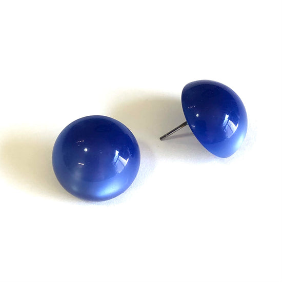 Cornflower Blue Moonglow Retro Button Stud Earrings