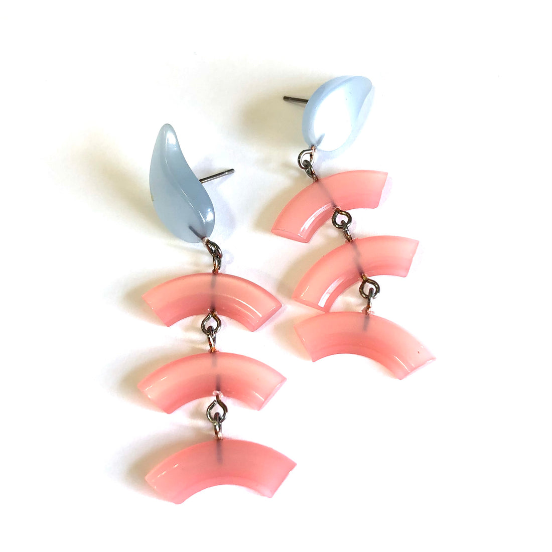 Pink &amp; Ice Blue Moonglow Rainbow Scale Earrings