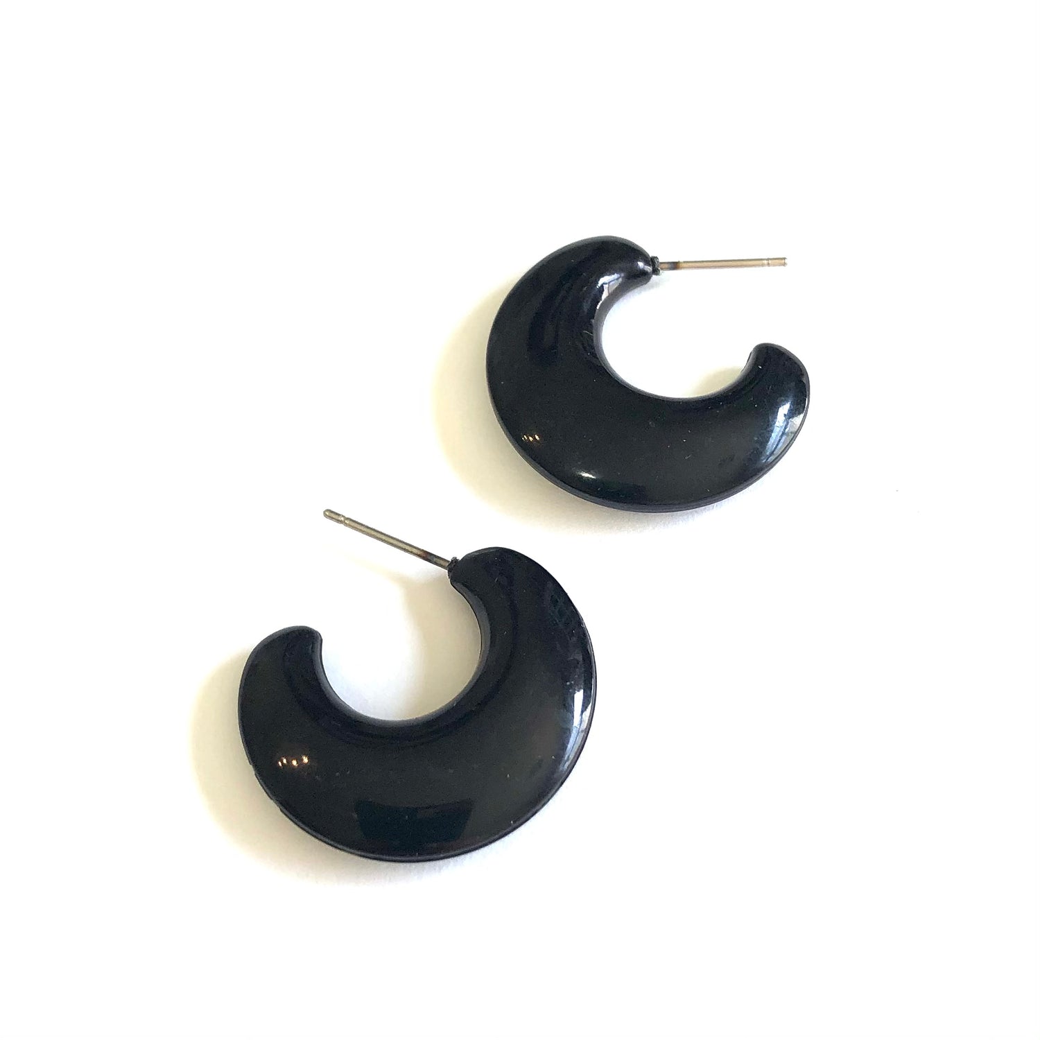 Black Art Deco Flat Hoop Earrings