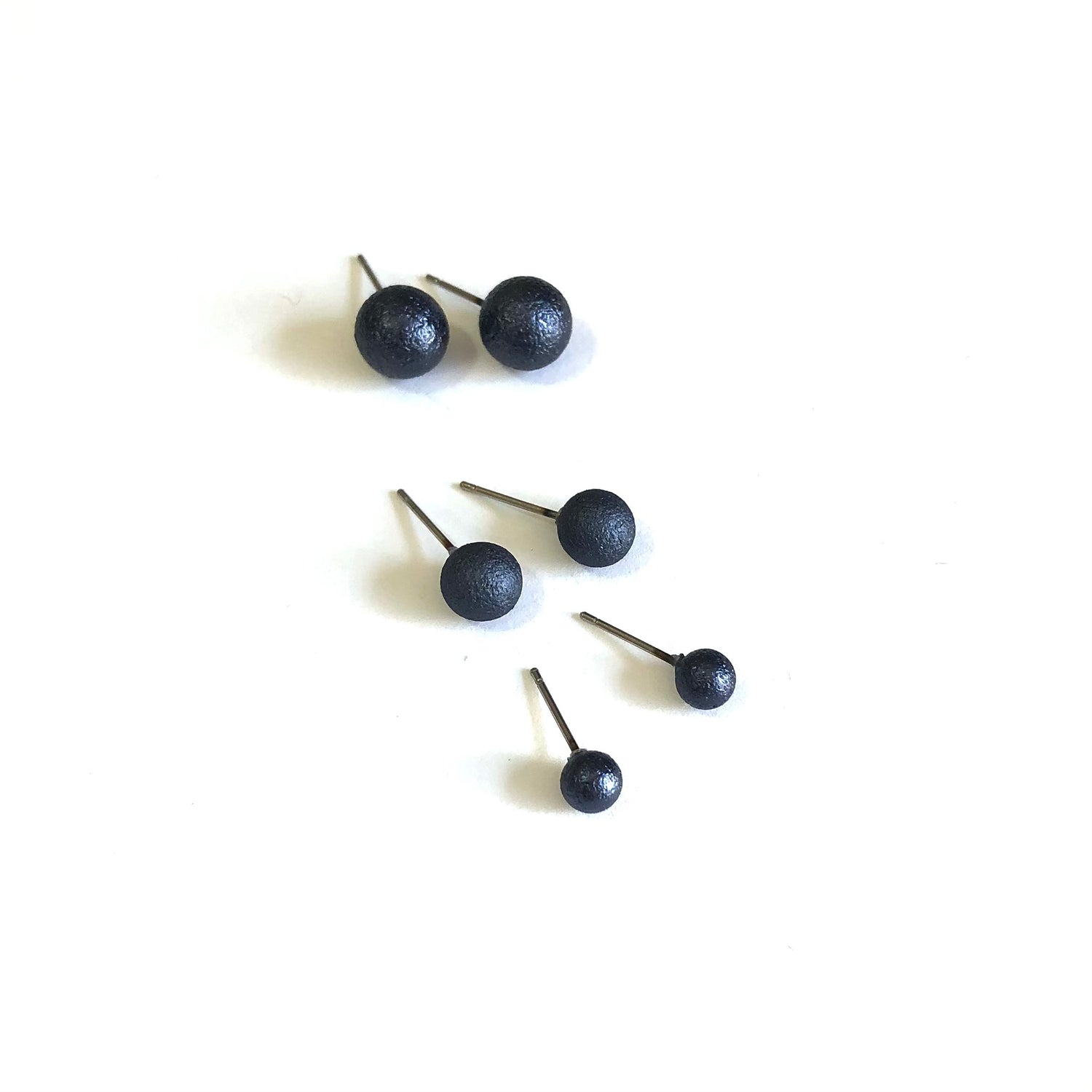 Charcoal Pitted Lucite Small Ball Stud Earrings