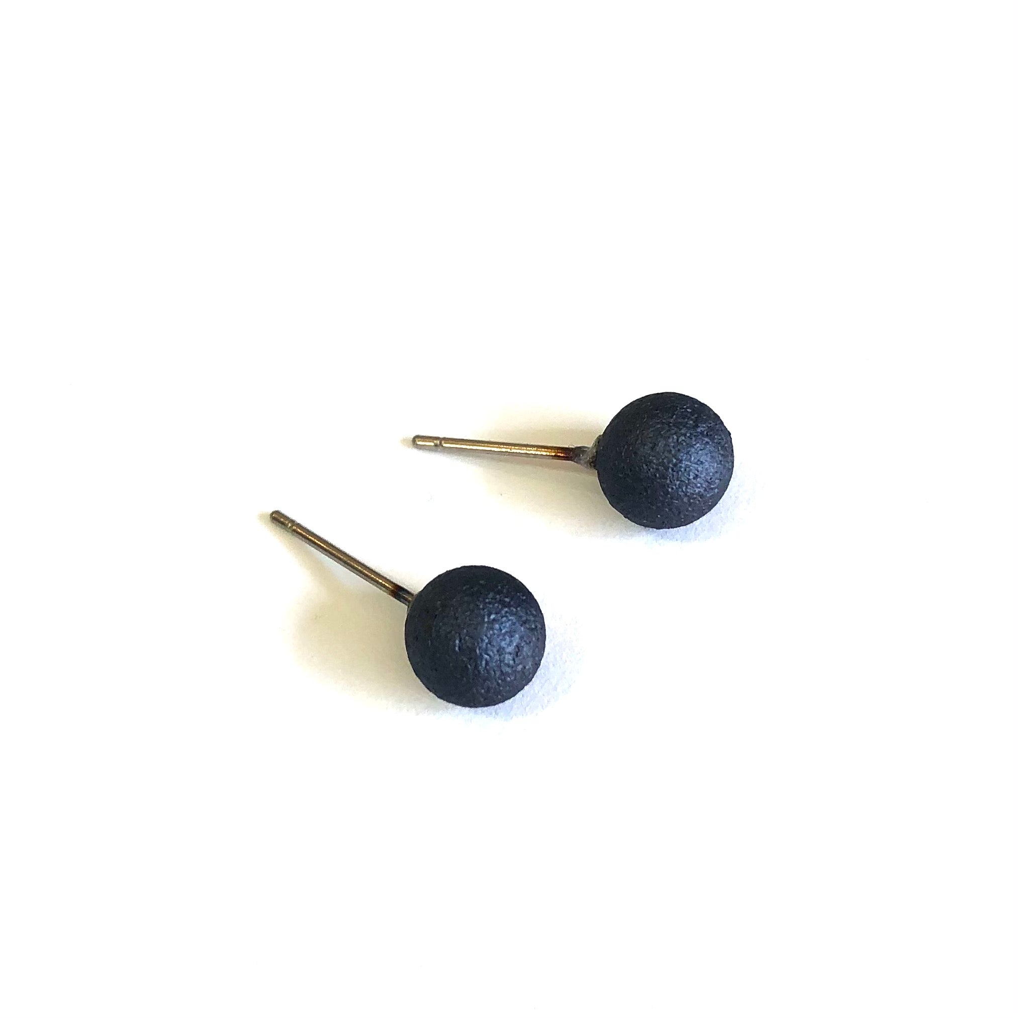 Charcoal Pitted Lucite Small Ball Stud Earrings