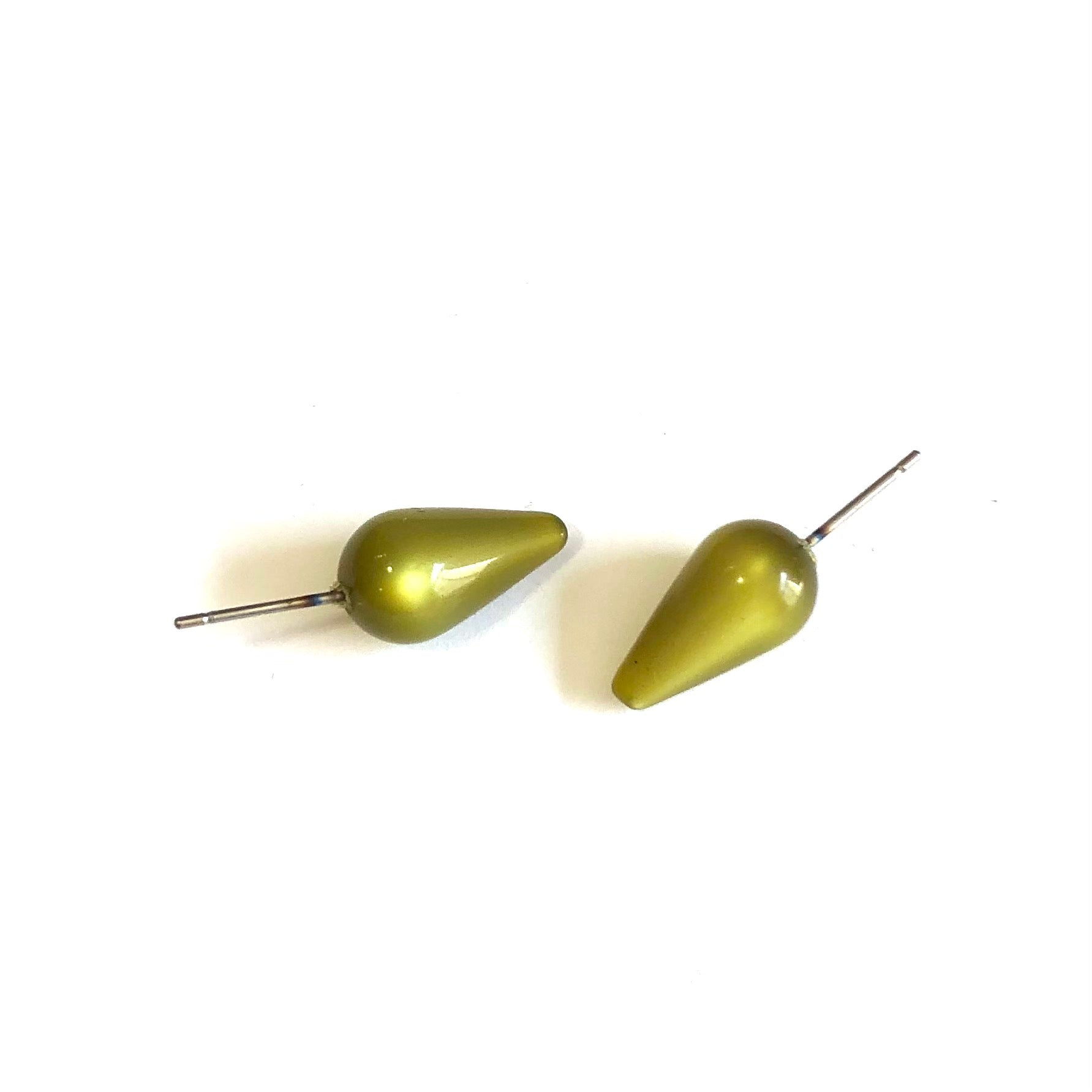 Olive Green Moonglow Spike Stud Earrings